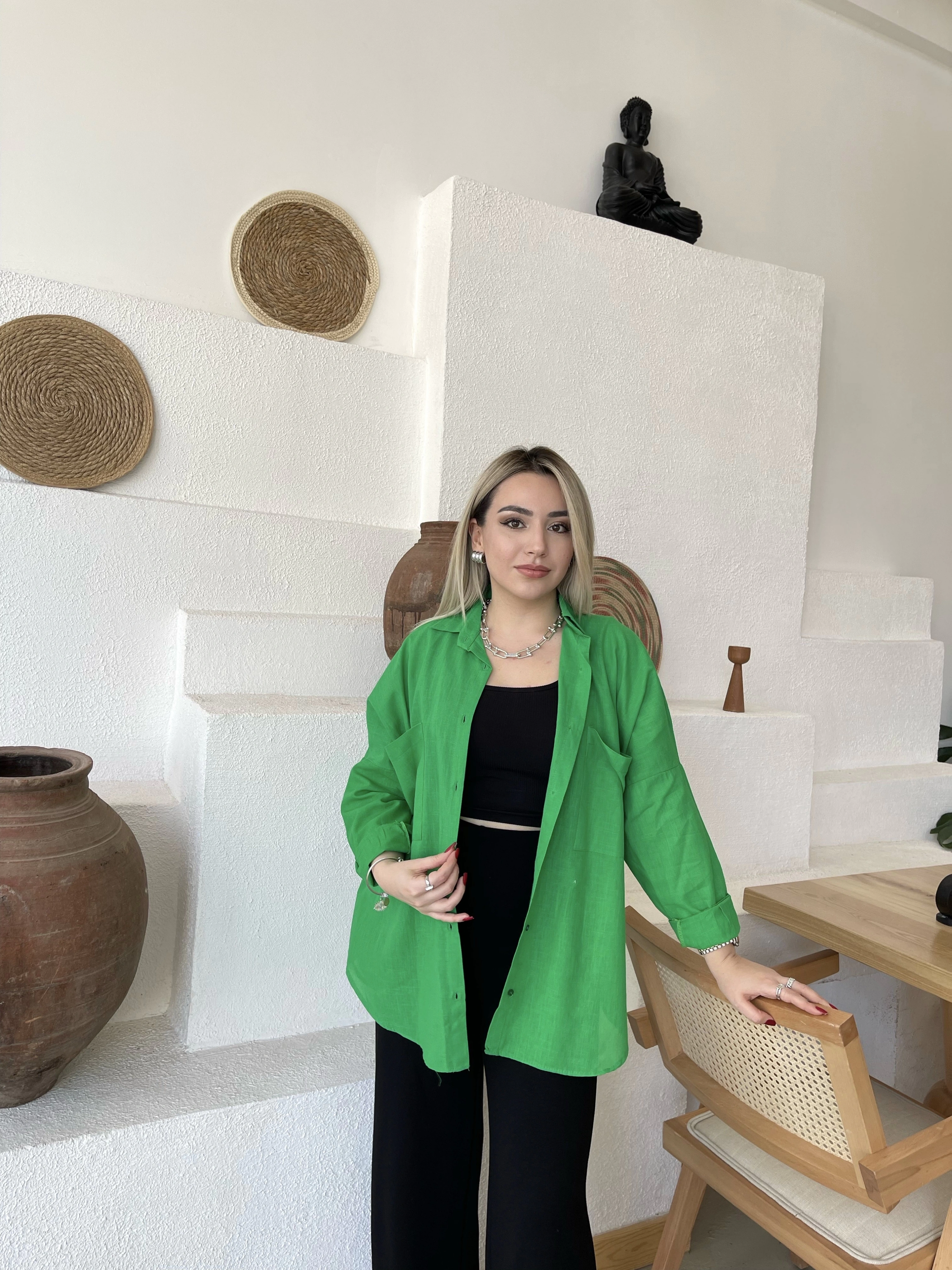 Yeşil Keten Gömlek