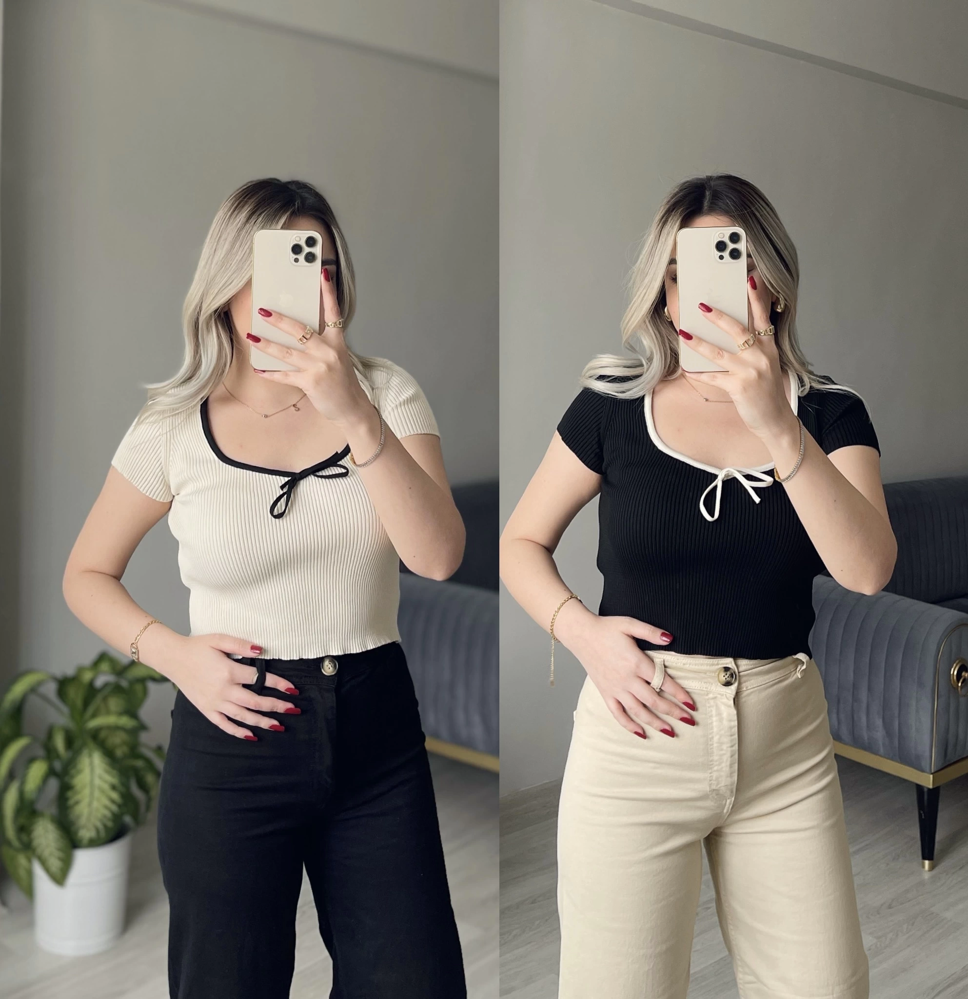 Brshka Model Kontrast Fiyonklu Bluz