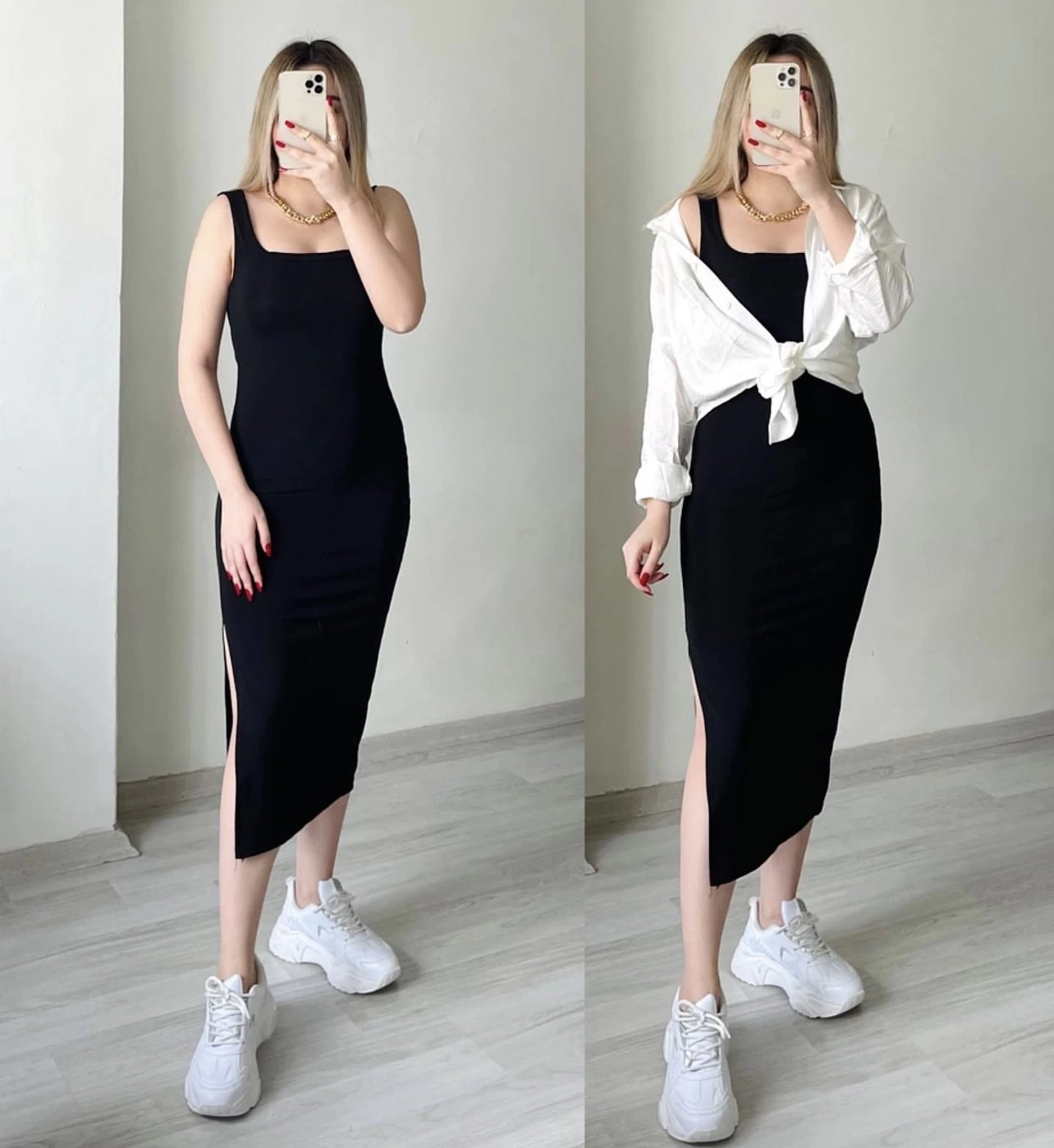 Brshk Yırtmaç Detaylı Midi Elbise