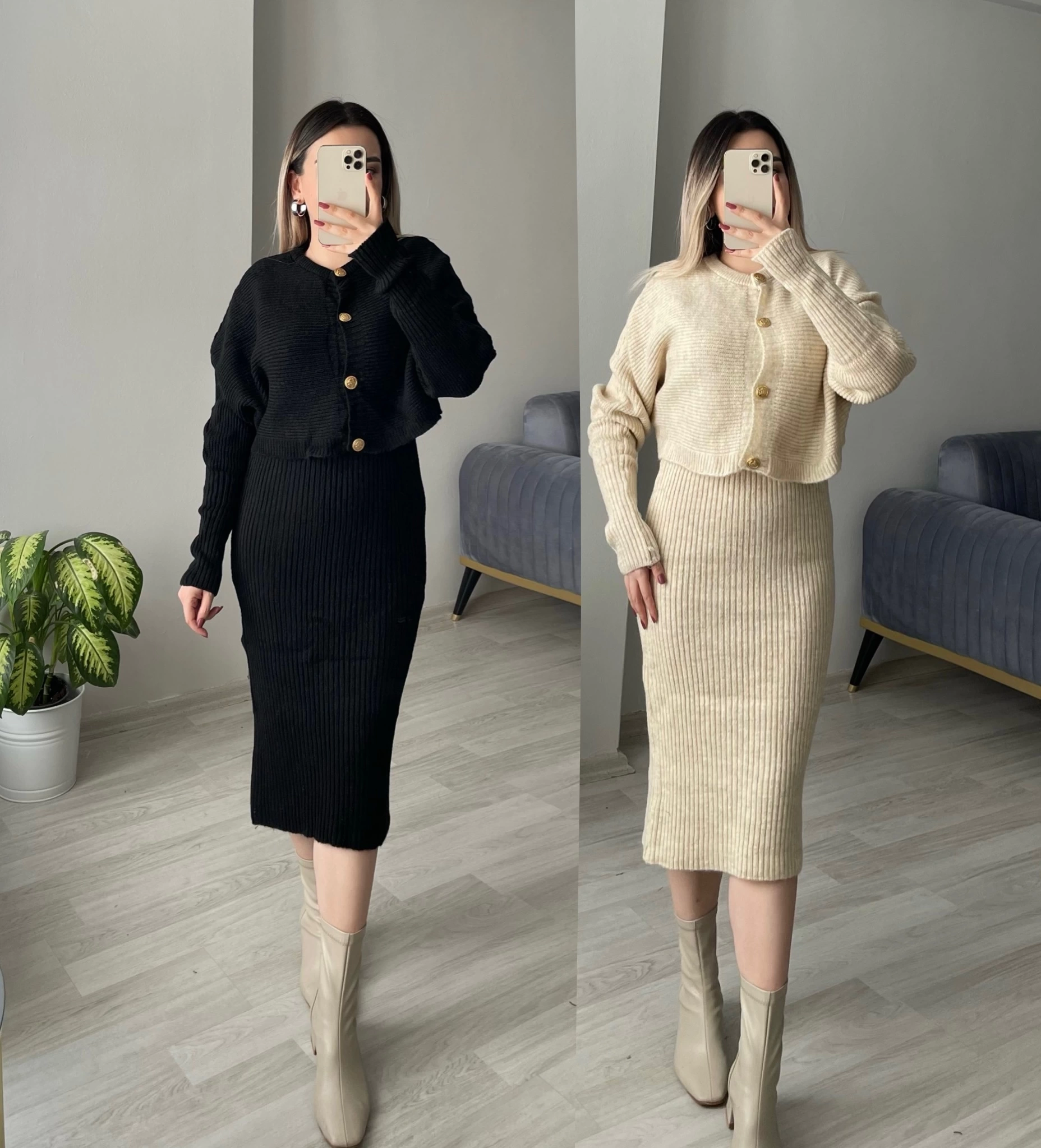 Elbise&Hırka İkili Triko Takımlar
