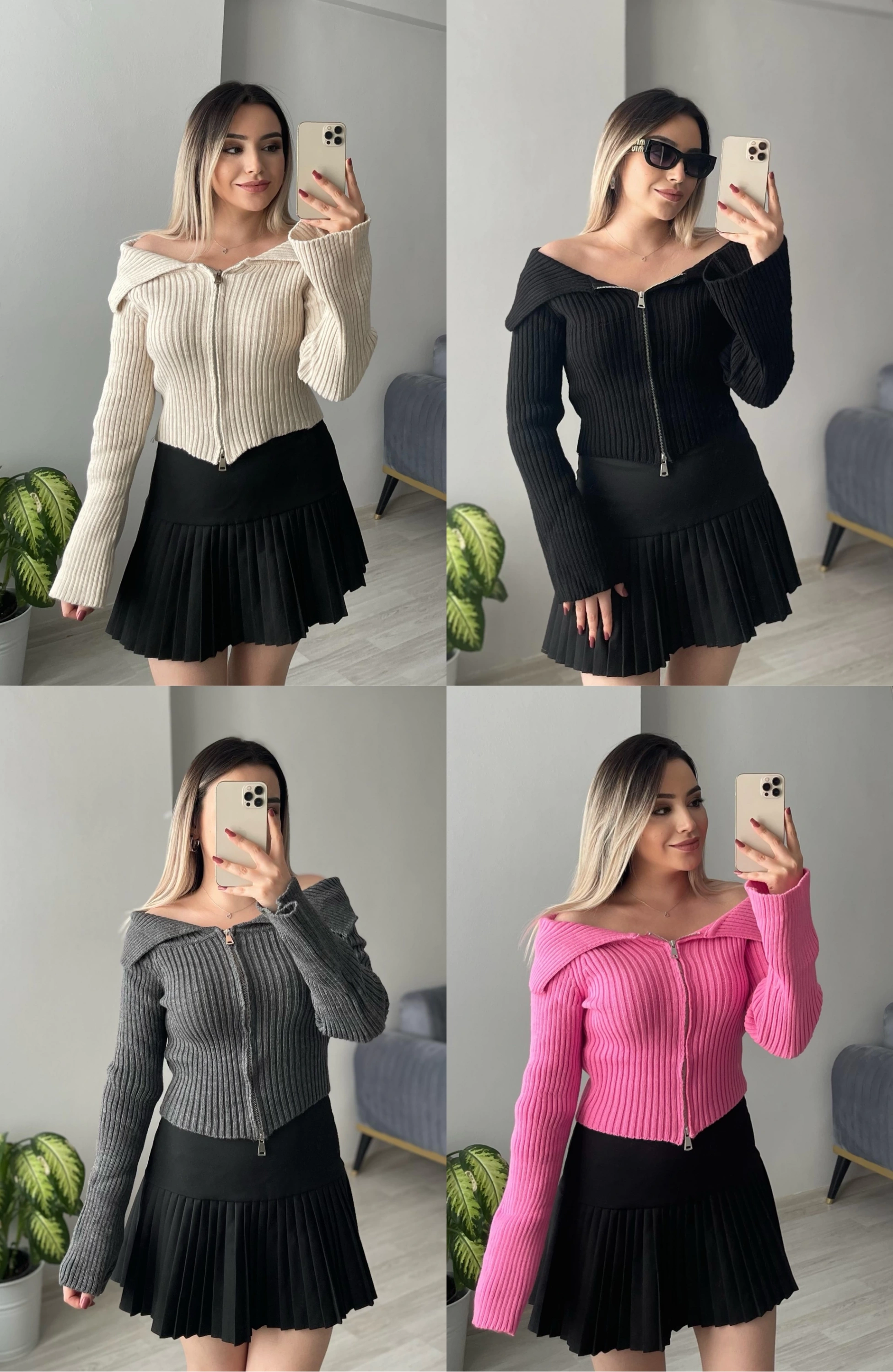 Fermuar Detaylı Triko Bluzler