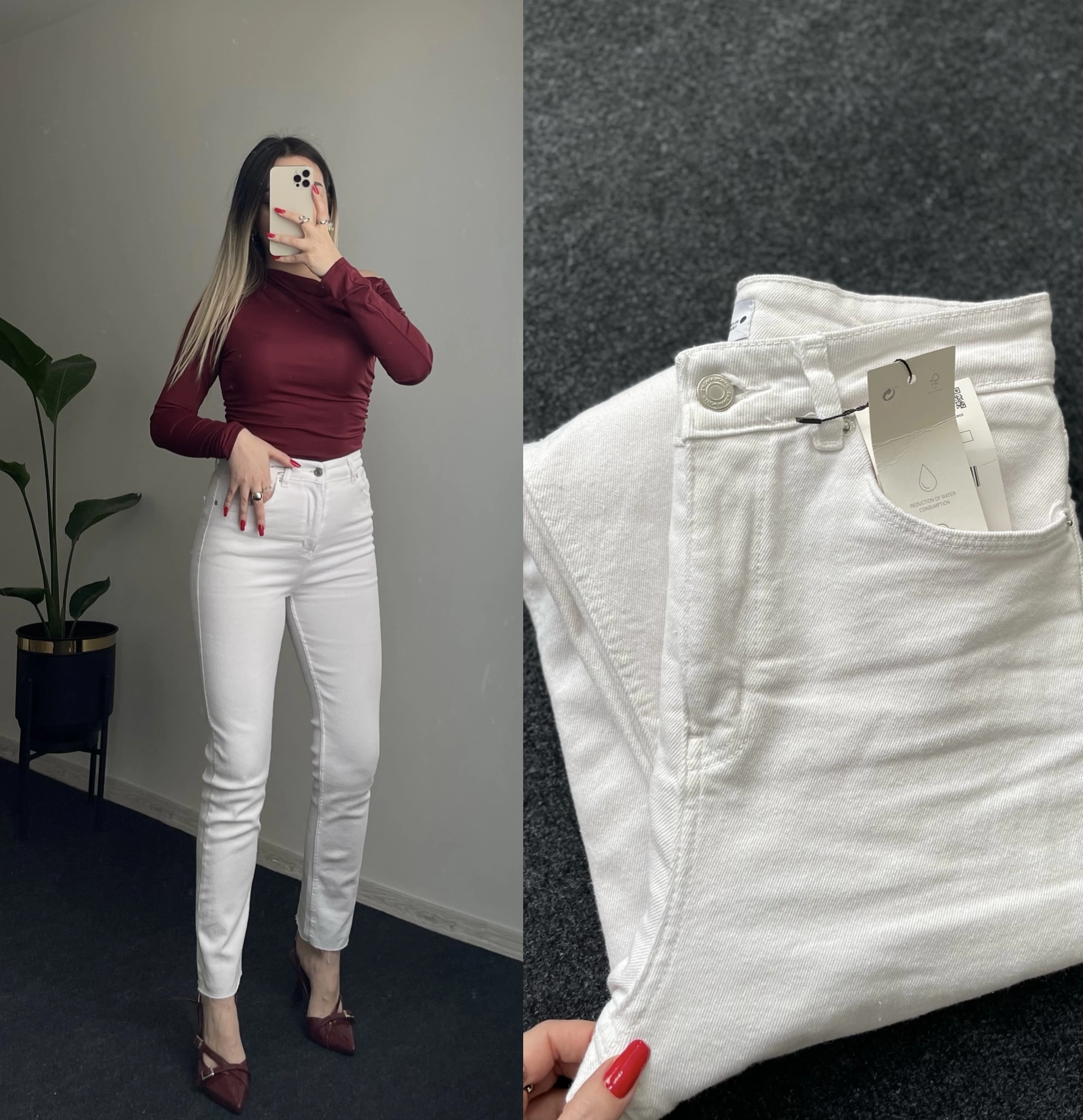 ZR Beyaz Likralı Momfit Jean