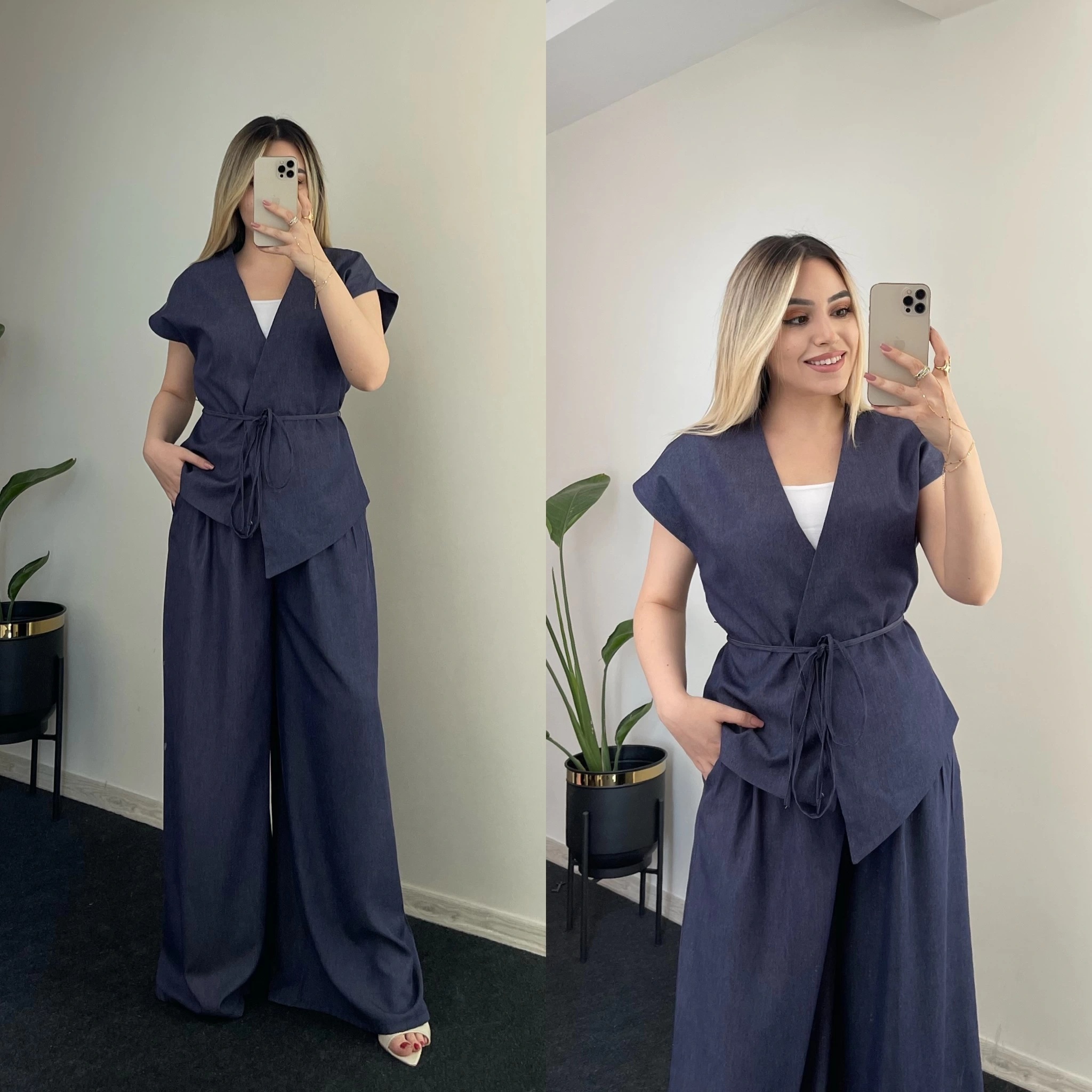 Belden Bağlamalı Yelek Takım