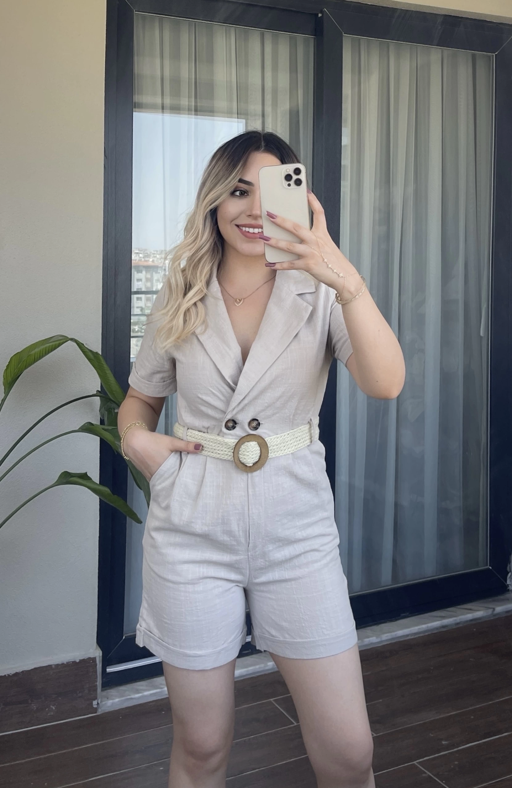 Taş Rengi Keten Tulum