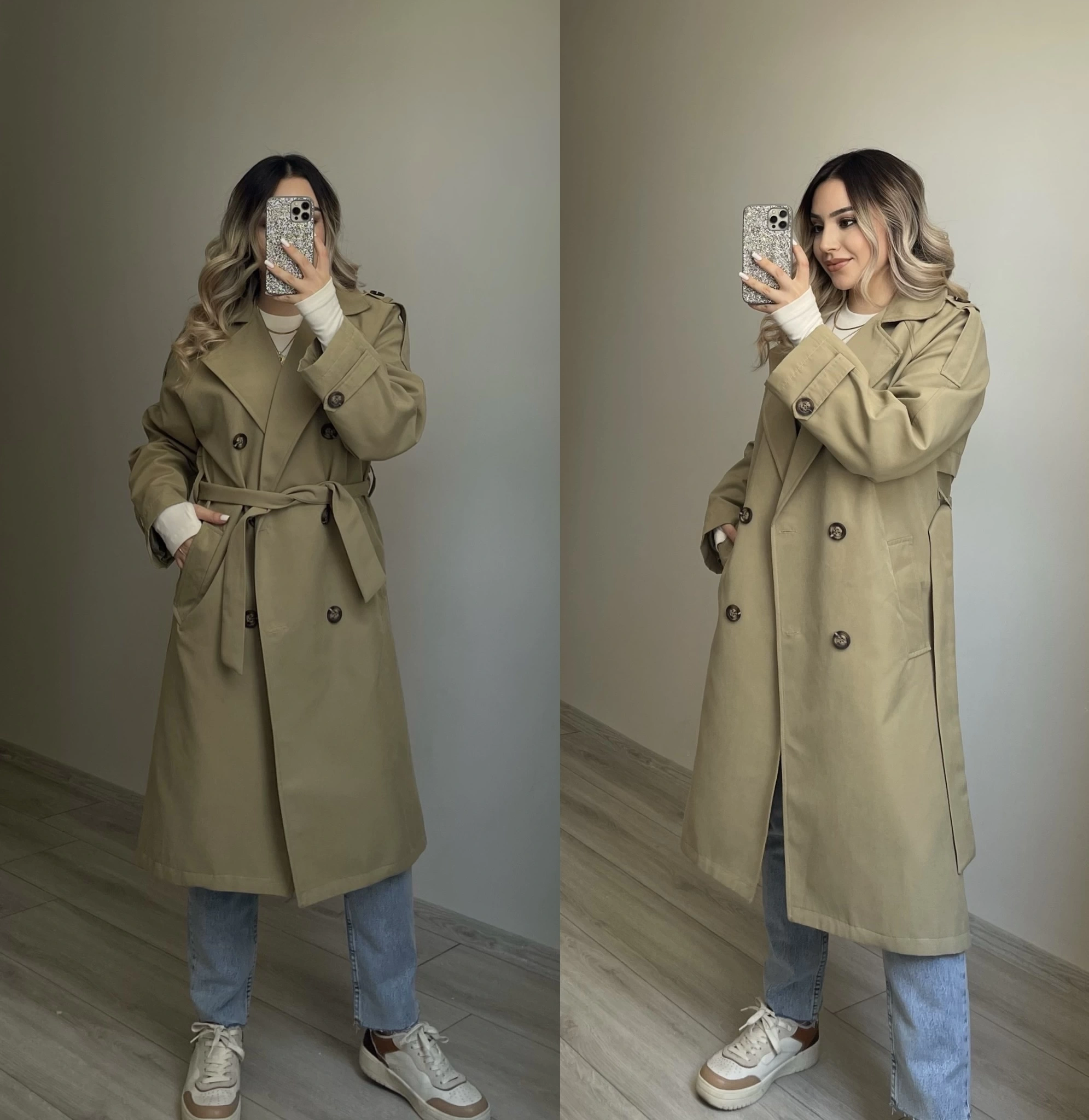 Premium Kalite Yeşil Trençkot