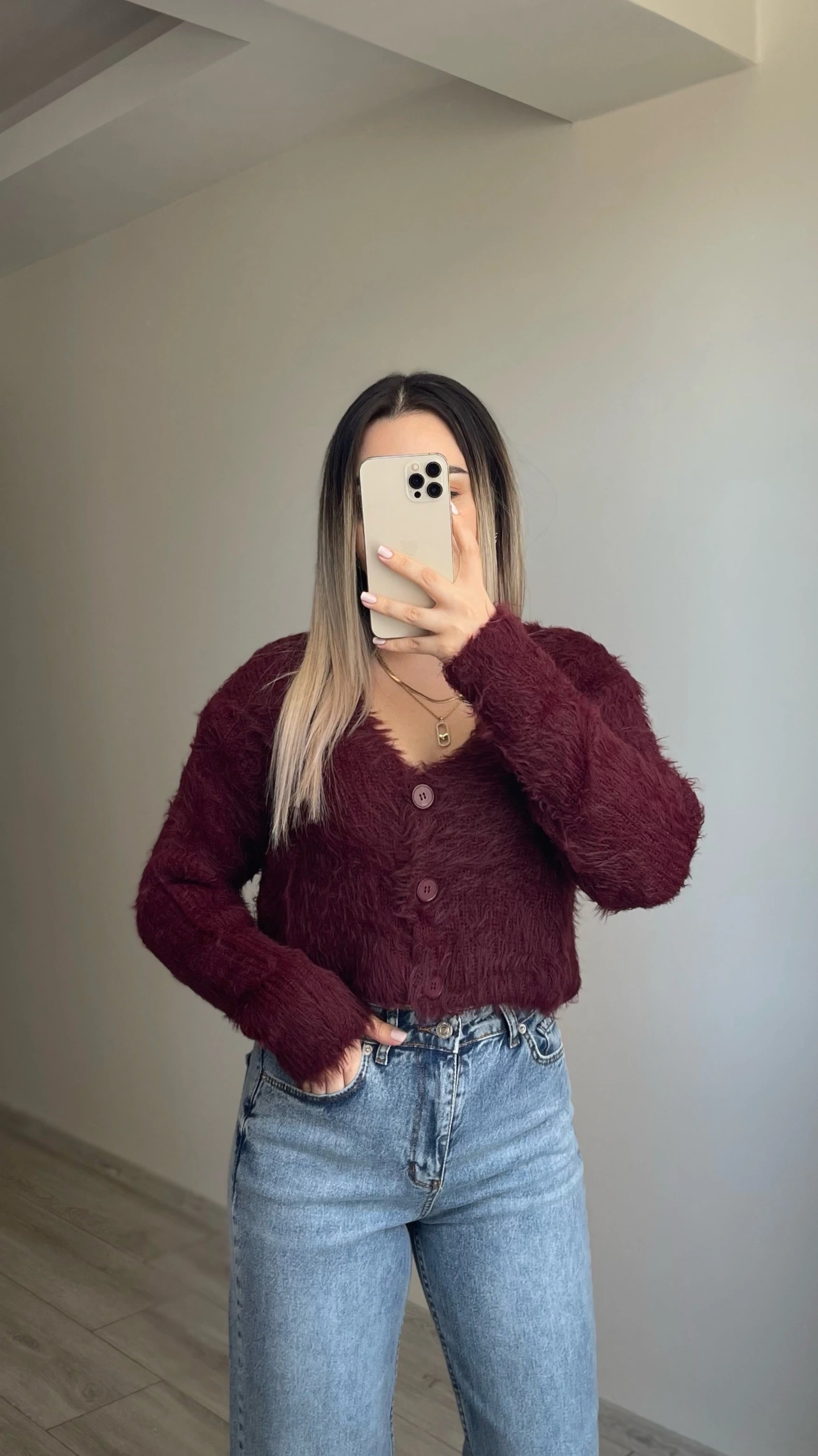 Sakallı Crop Kazaklar Bordo