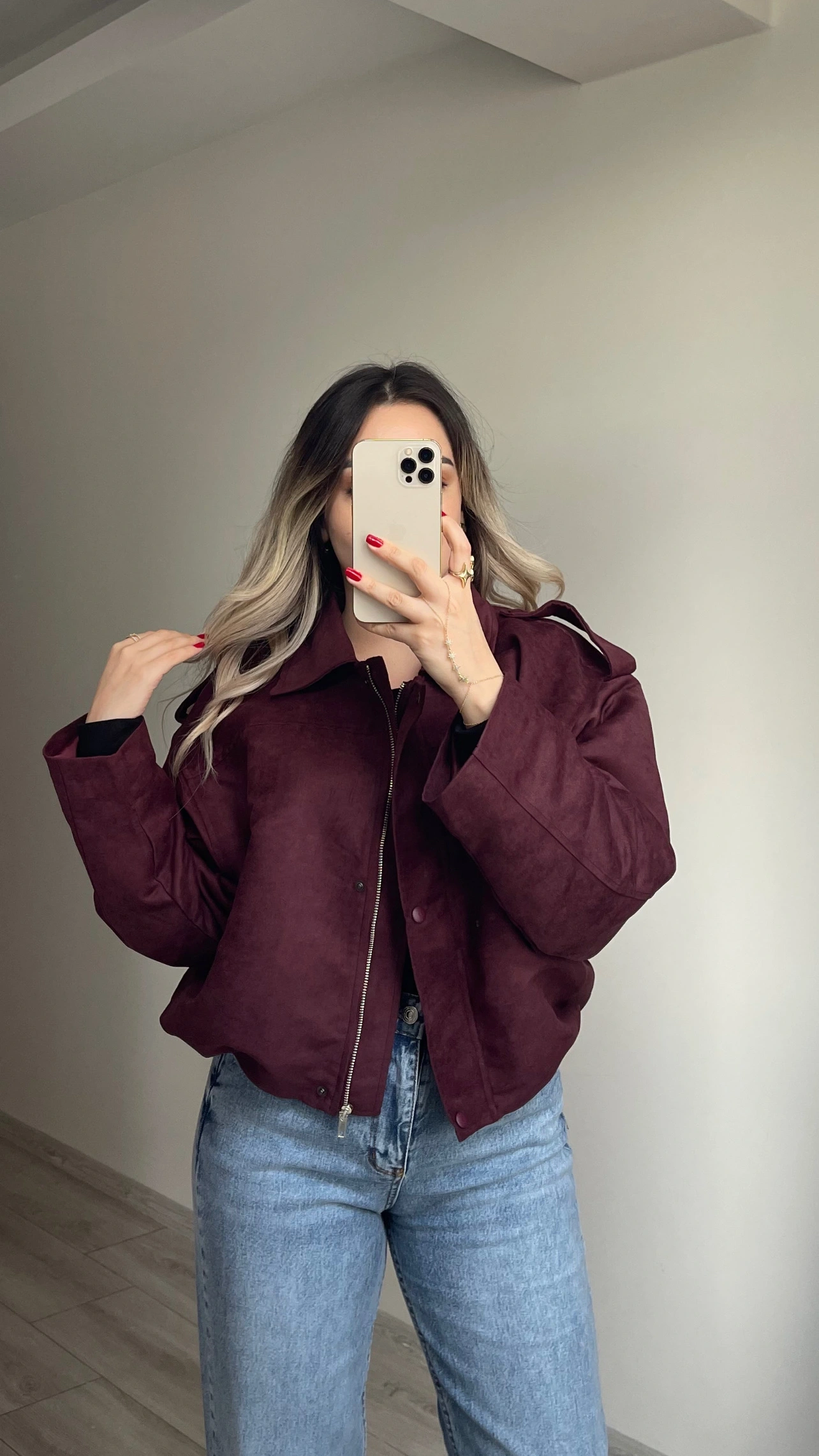 ZR Model Süet Bomber Ceket Bordo