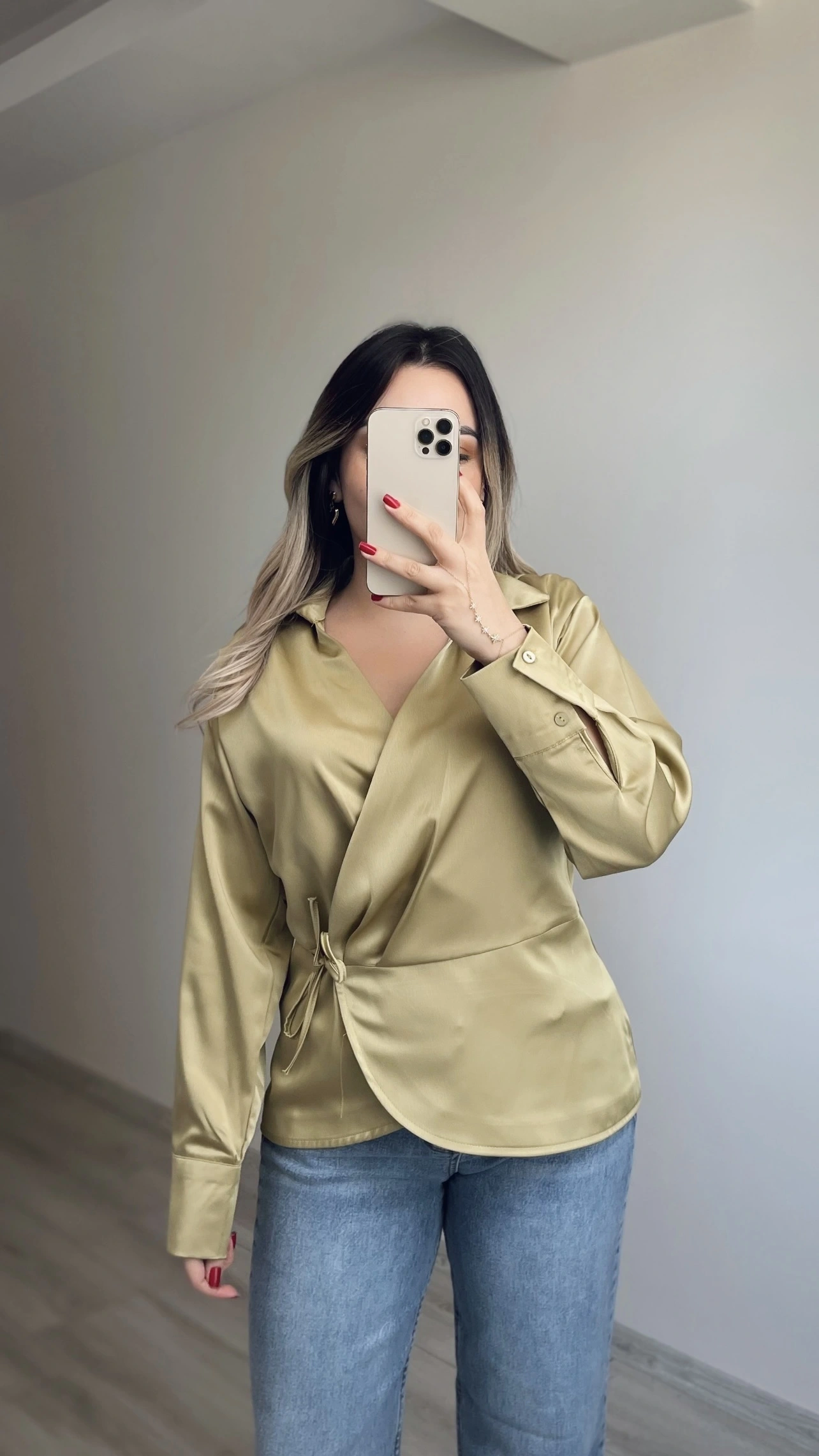 Saten Yeşil Bluz
