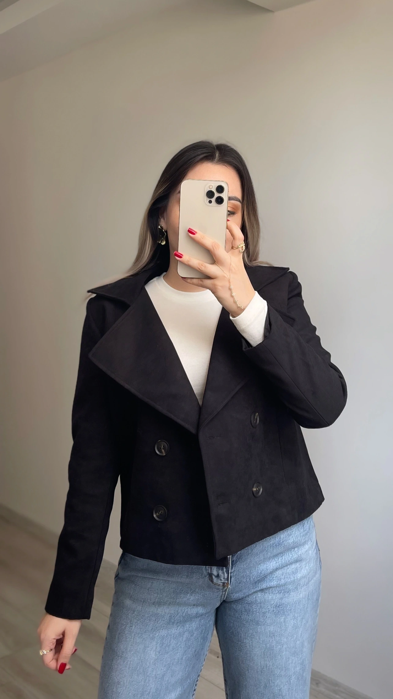 Siyah Kruvaze Süet Ceket