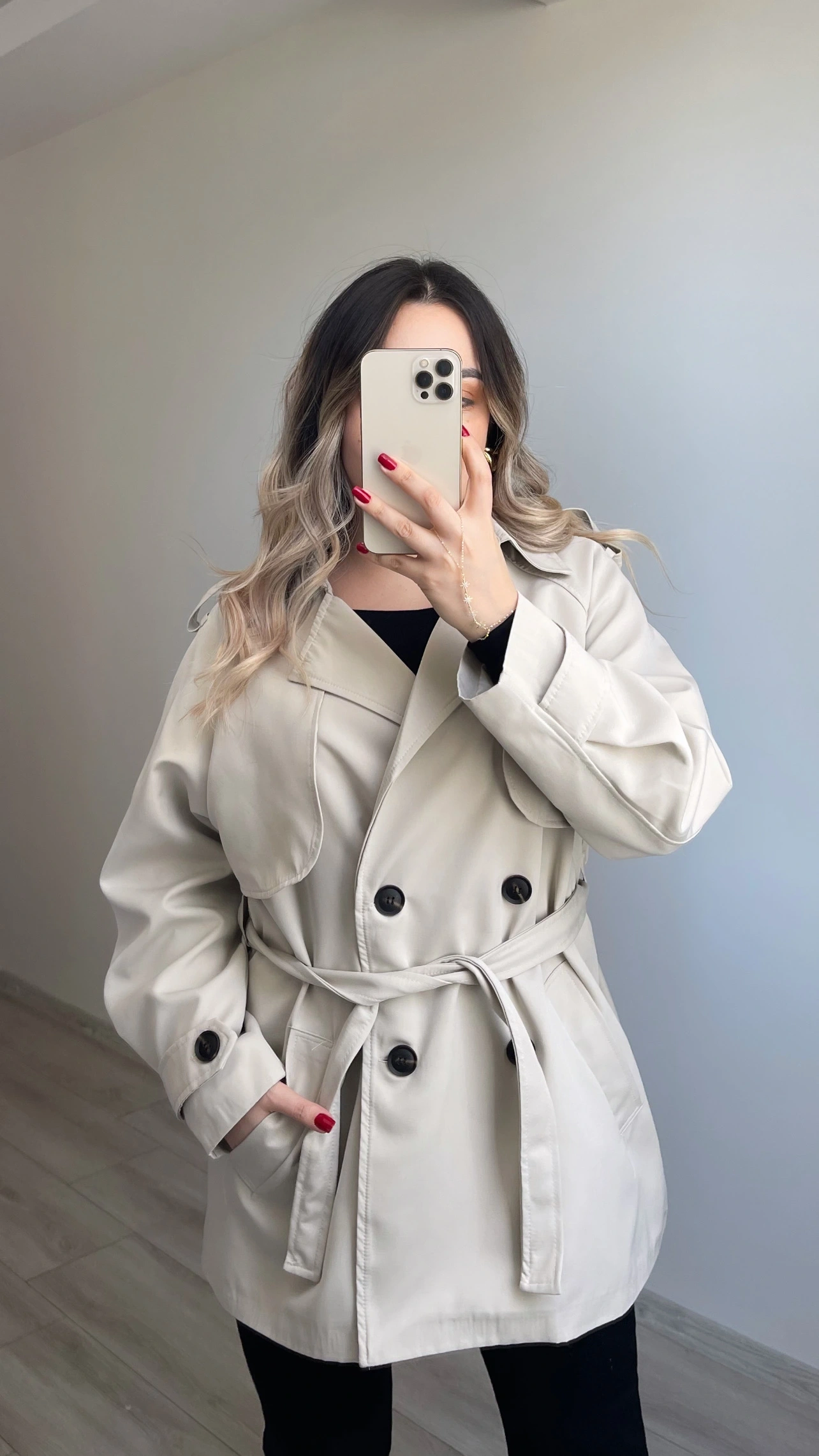 Premium Kalite Taş Rengi Ara Boy Trenç