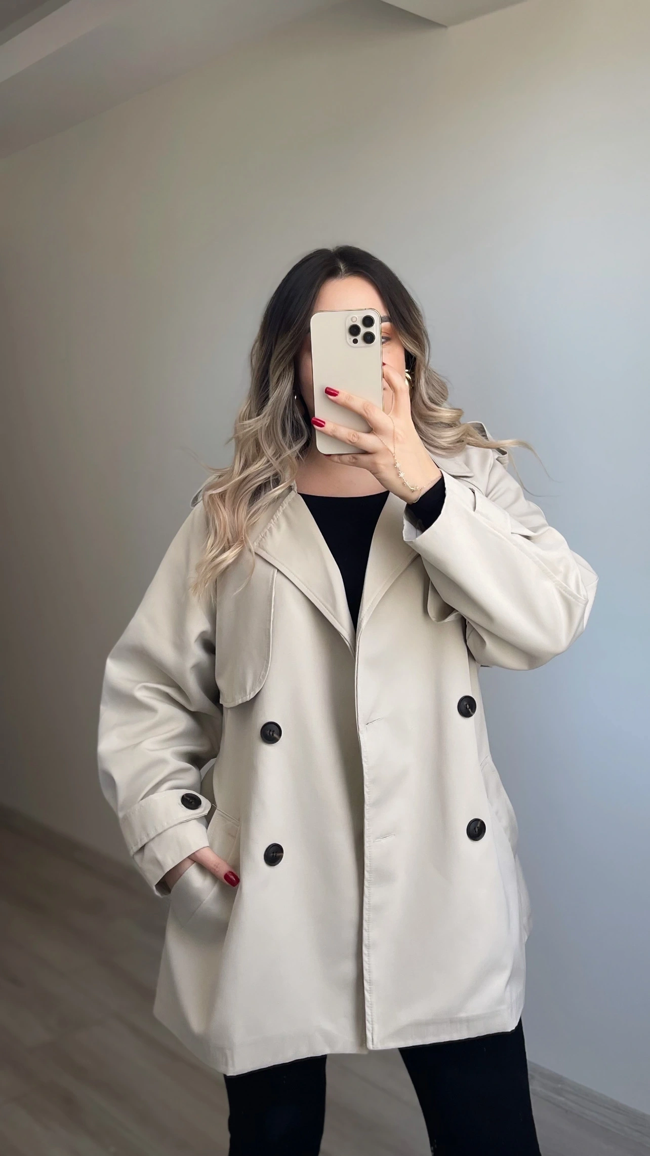 Premium Kalite Taş Rengi Ara Boy Trenç