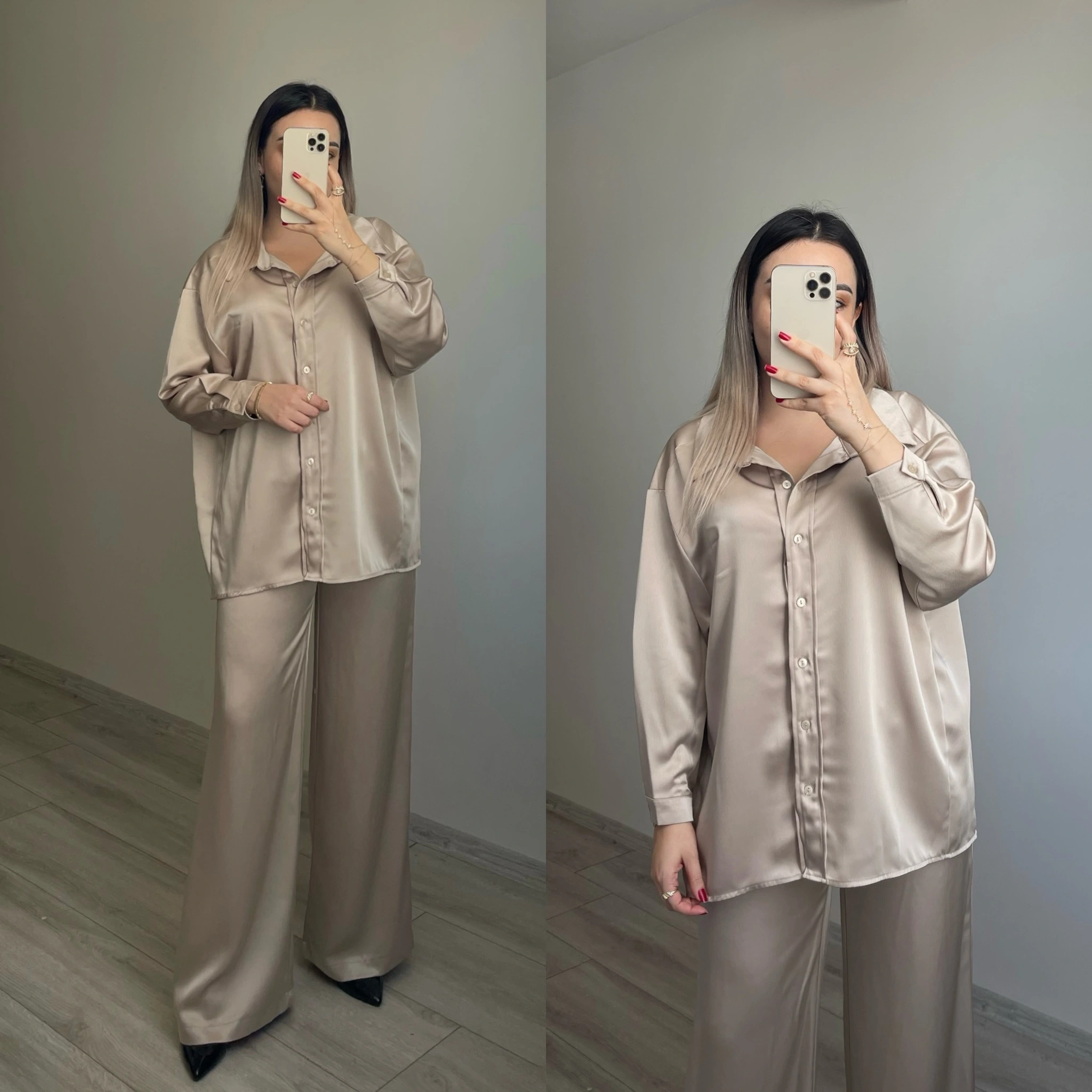 Taş Rengi Saten Takım