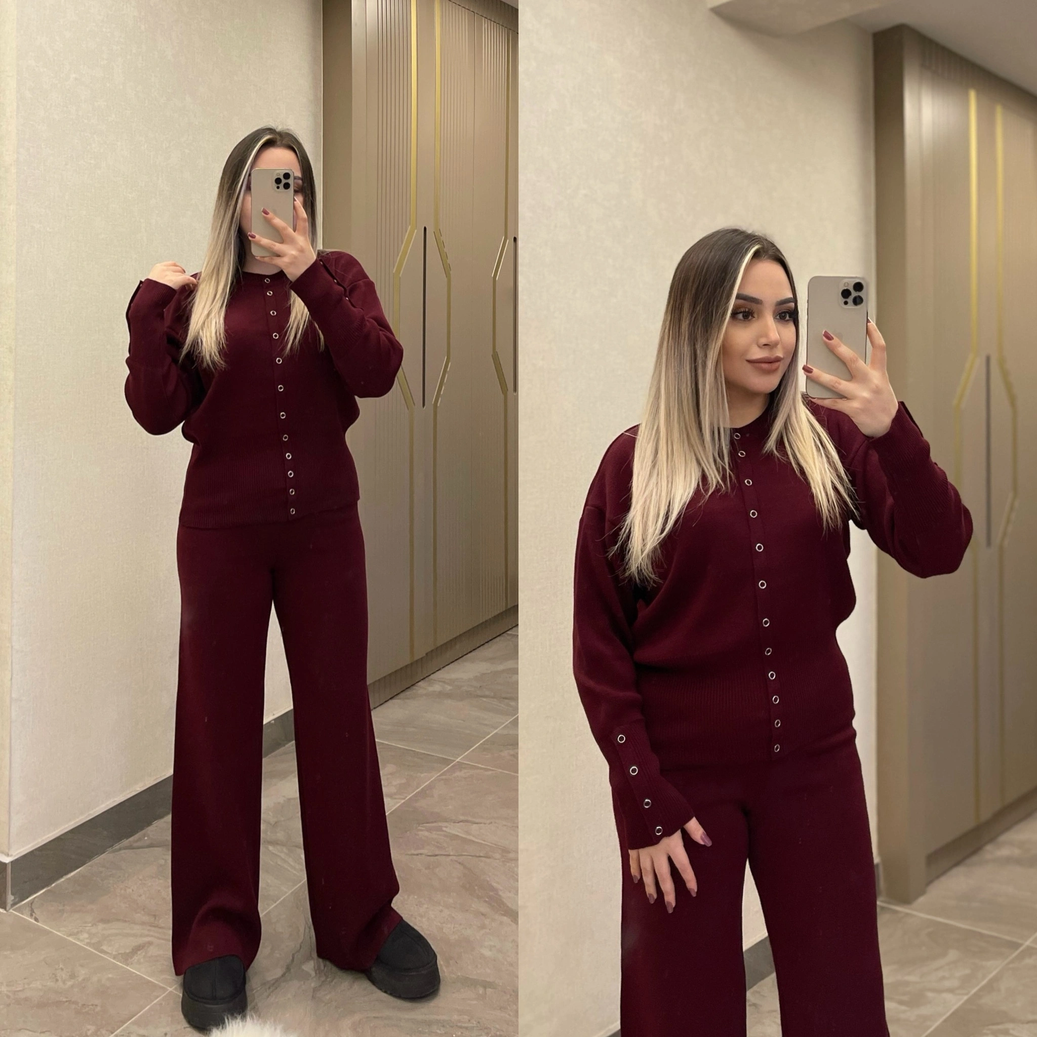 Bordo Çıtçıtlı Çelik Triko Takım