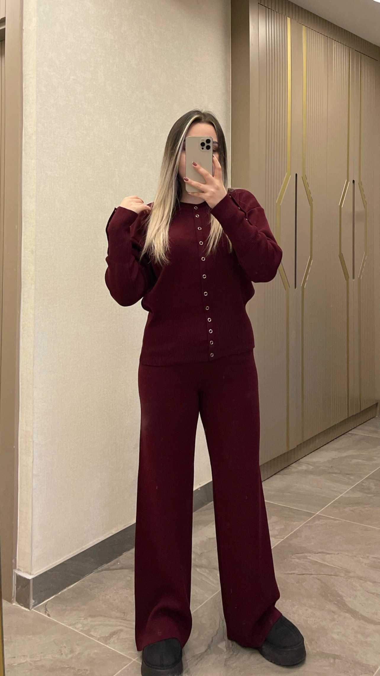 Bordo Çıtçıtlı Çelik Triko Takım