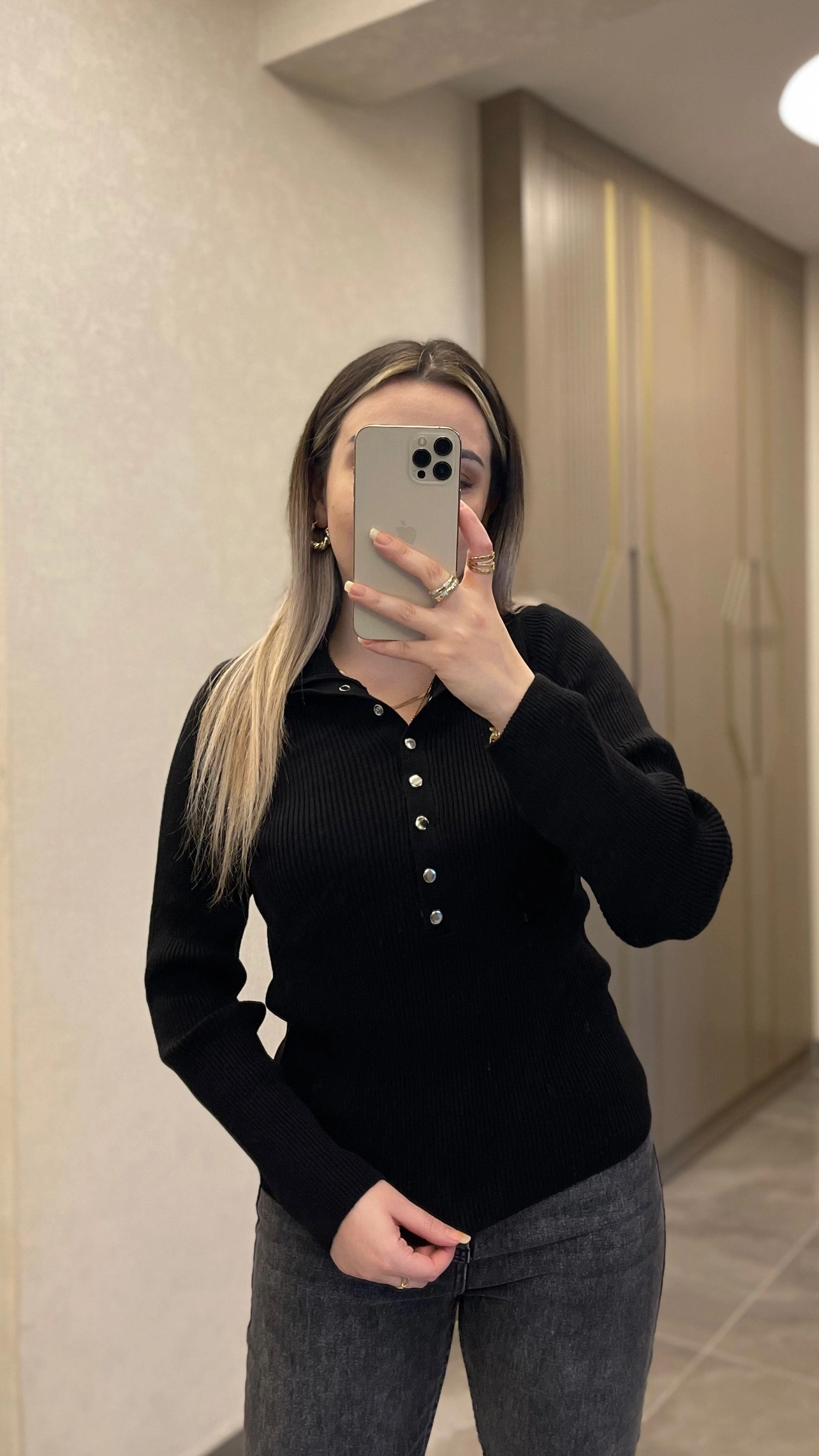 Siyah Çıtçıtlı Premium Triko