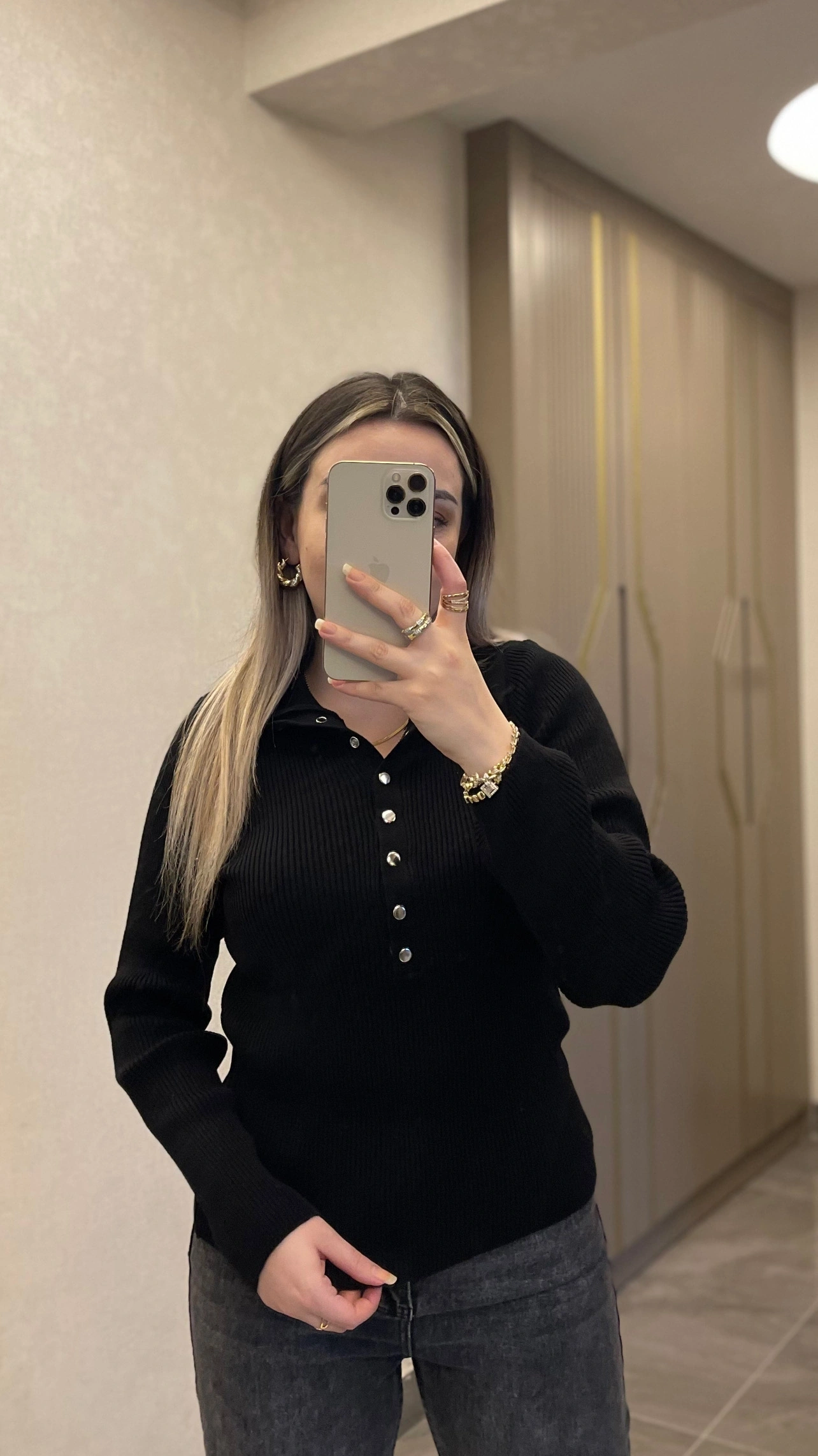 Siyah Çıtçıtlı Premium Triko