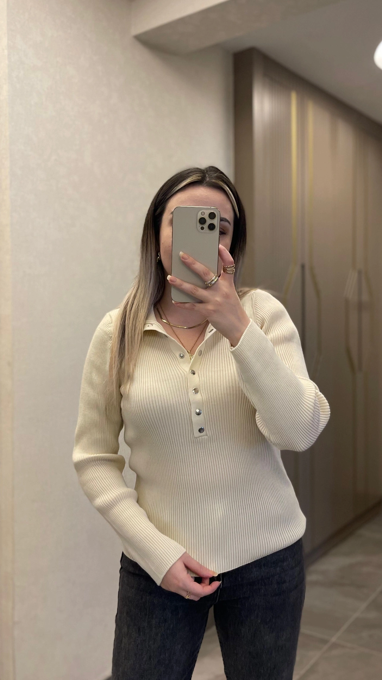 Ekru Çıtçıtlı Premium Triko