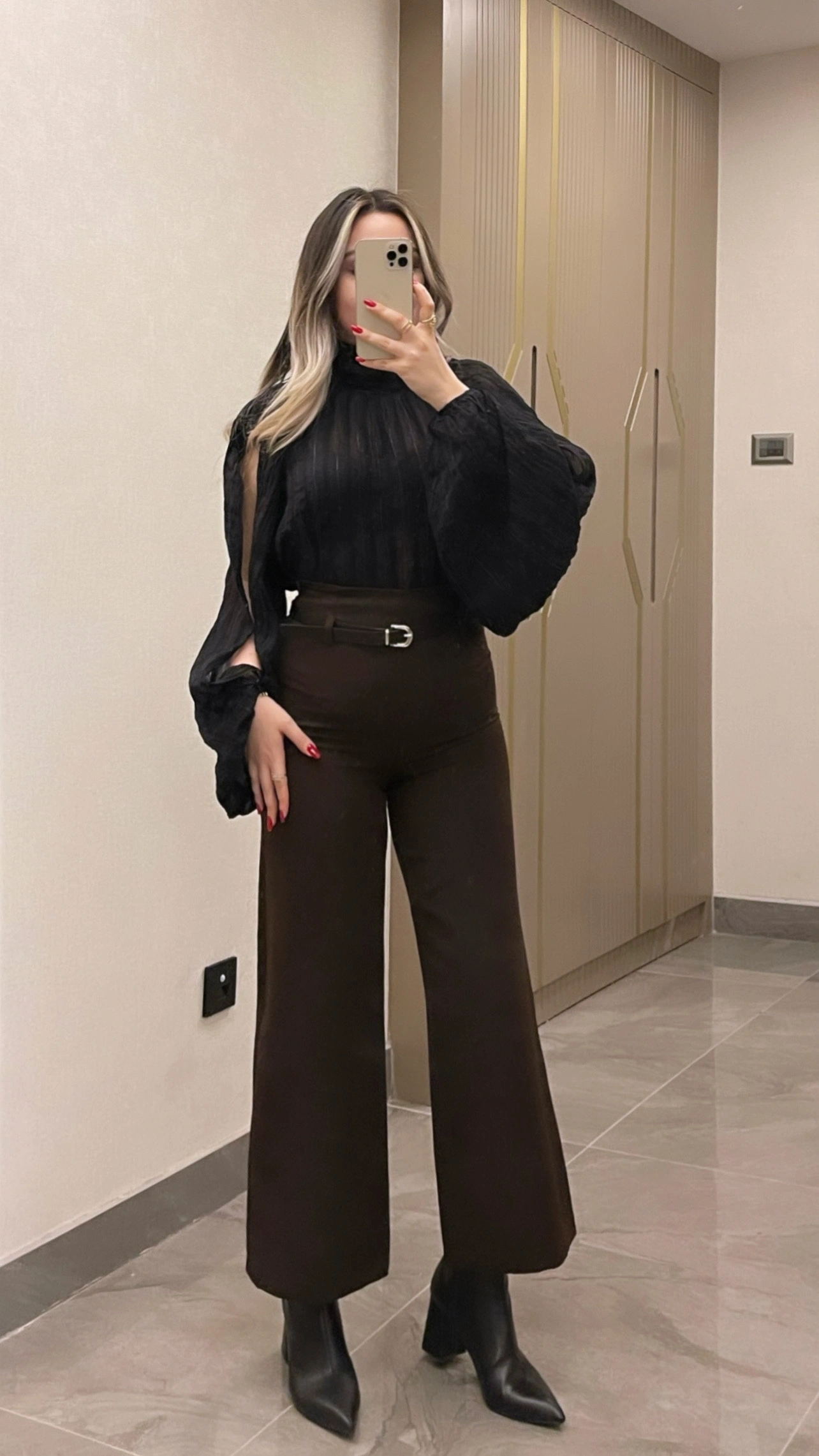 Kemerli Kumaş Pantolon Acı Kahve