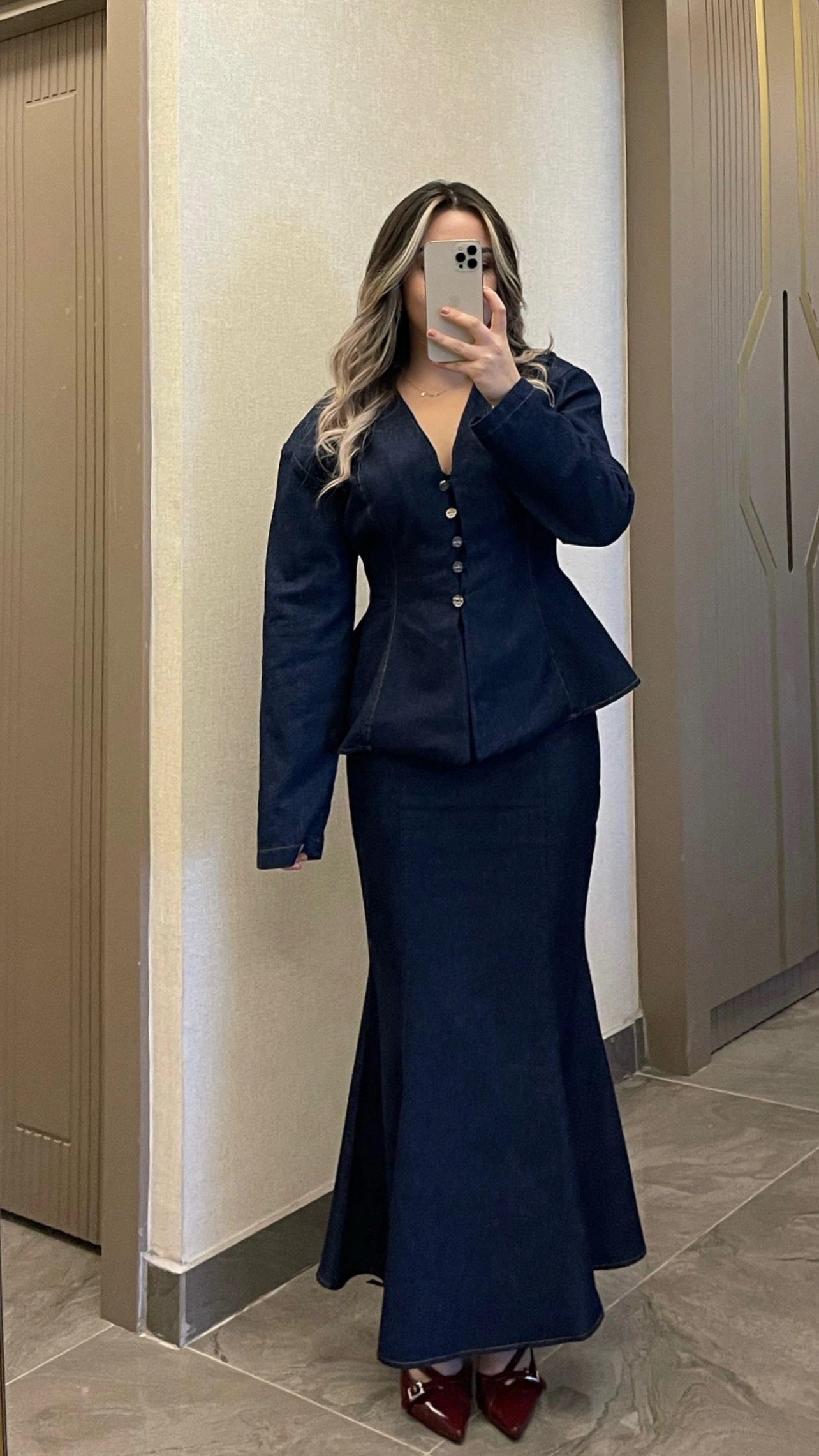 Balık Etek Gömlek Denim Takım