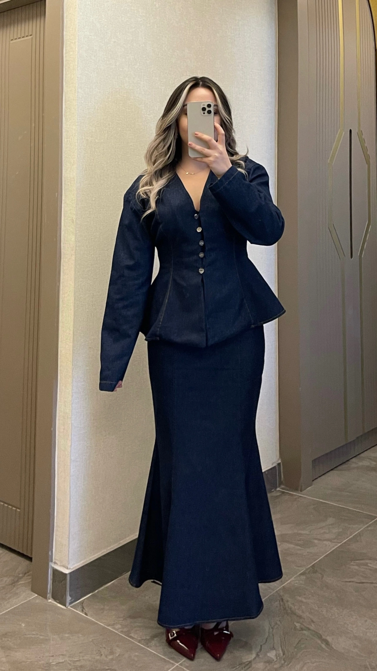 Balık Etek Gömlek Denim Takım