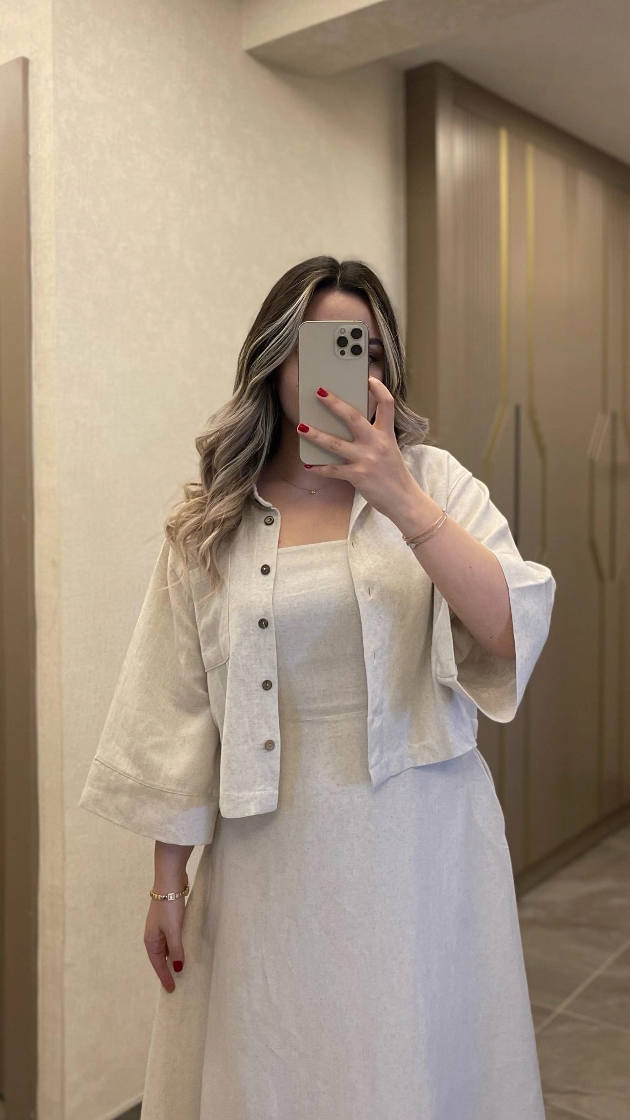 Keten Taş Rengi Elbise Ceket Takım