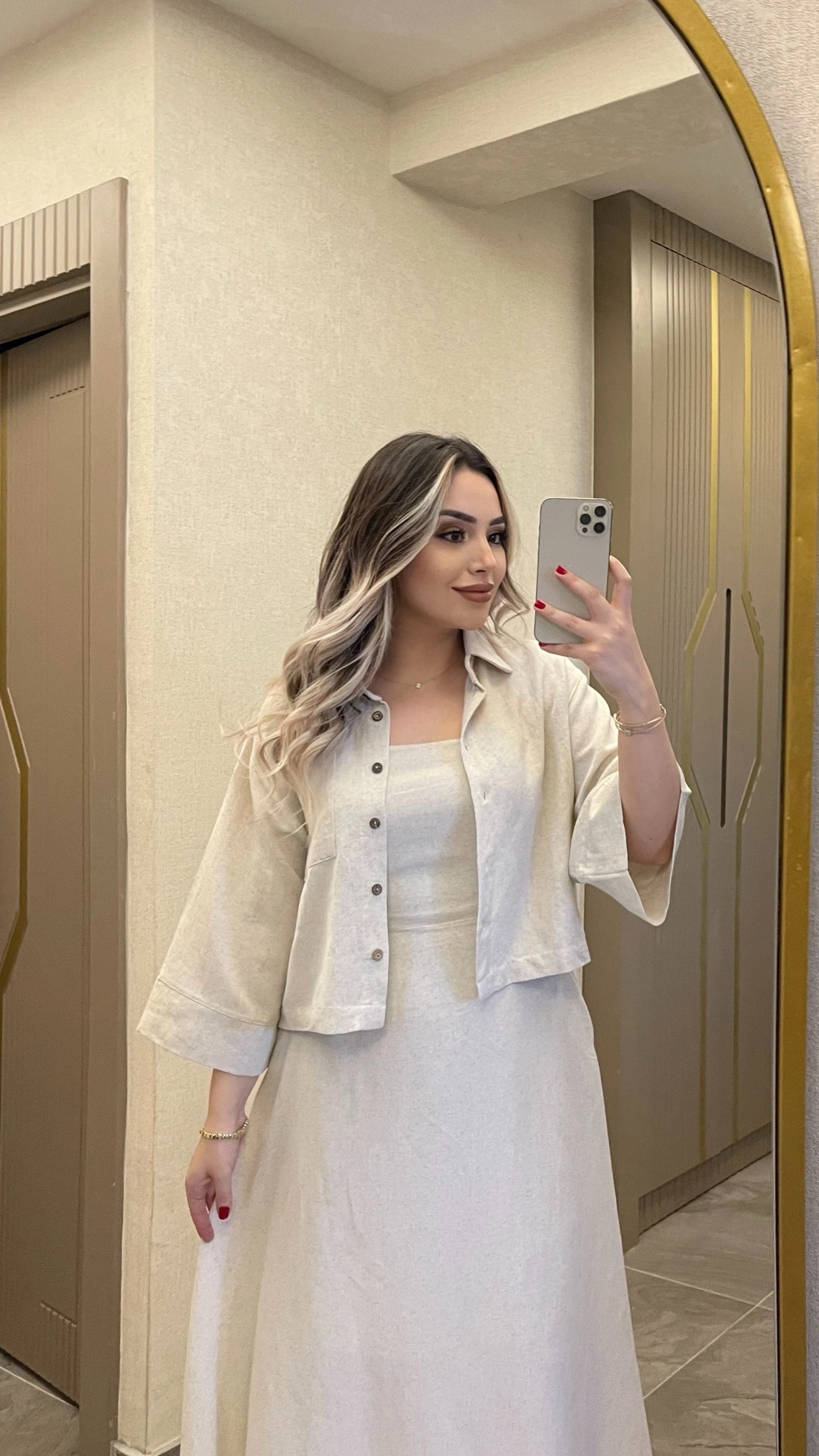 Keten Taş Rengi Elbise Ceket Takım