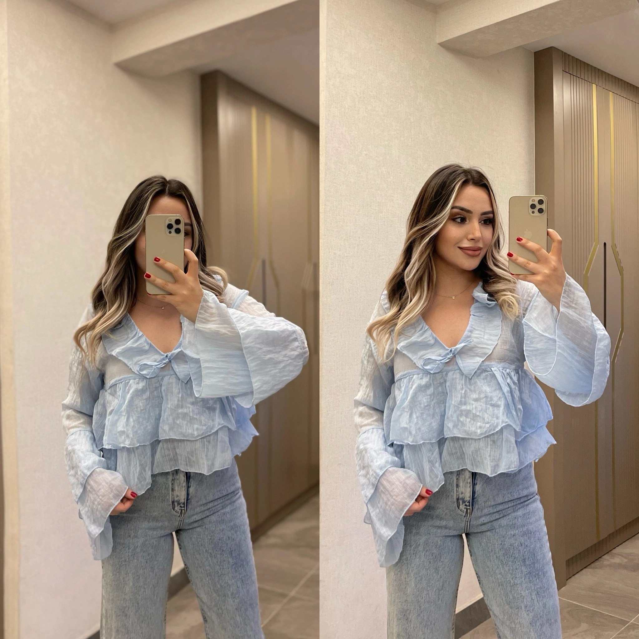 Bebe Mavi Fırfırlı Bluz