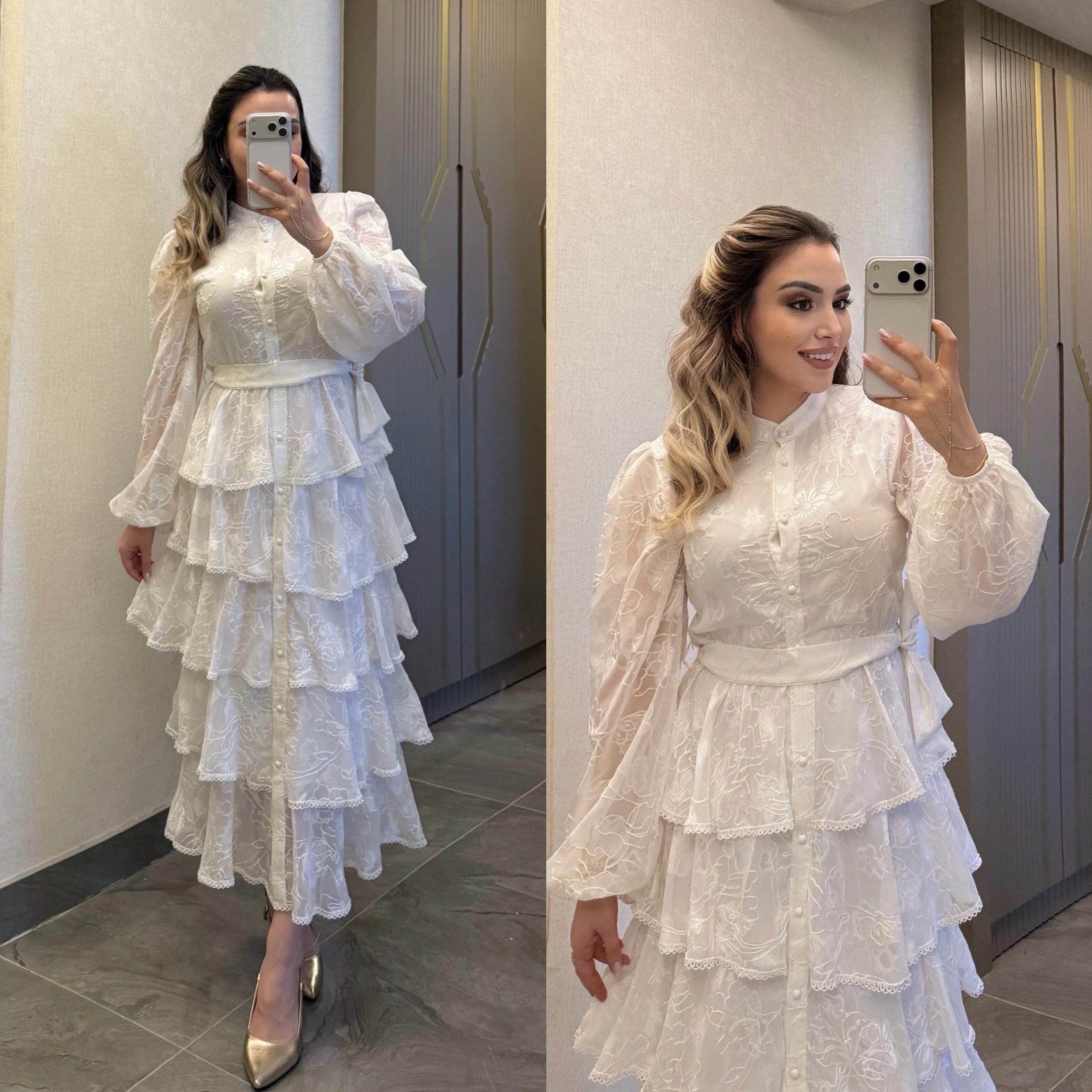 Beyaz Katkatlı Elbise
