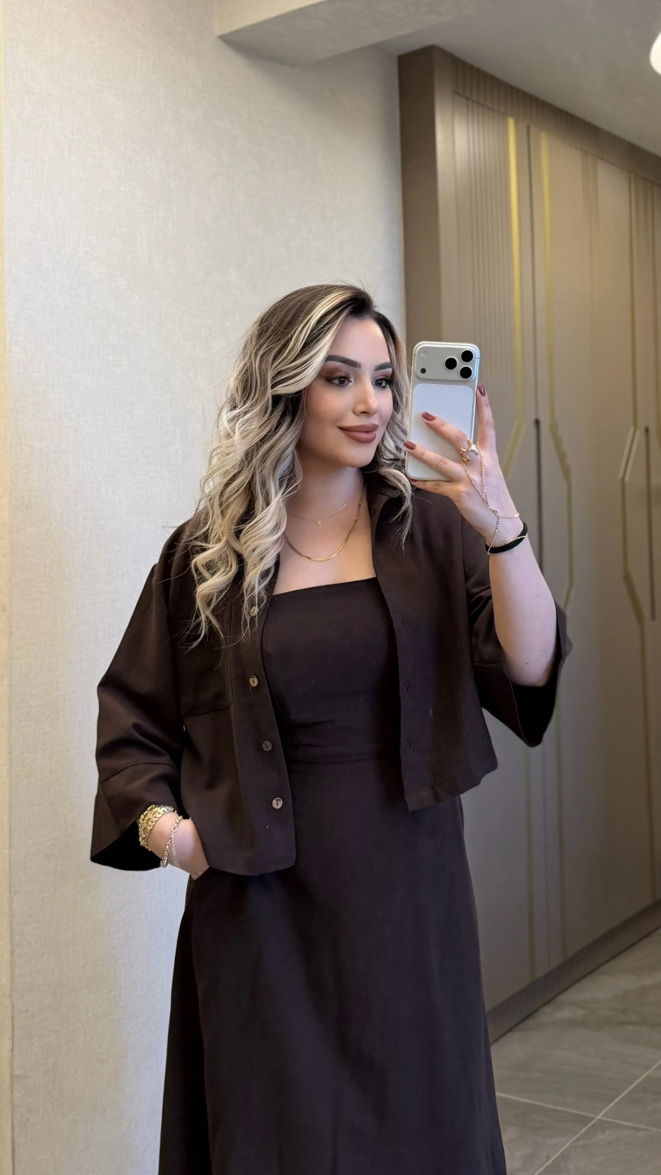 Acı Kahve Keten Elbise Ceket Takım