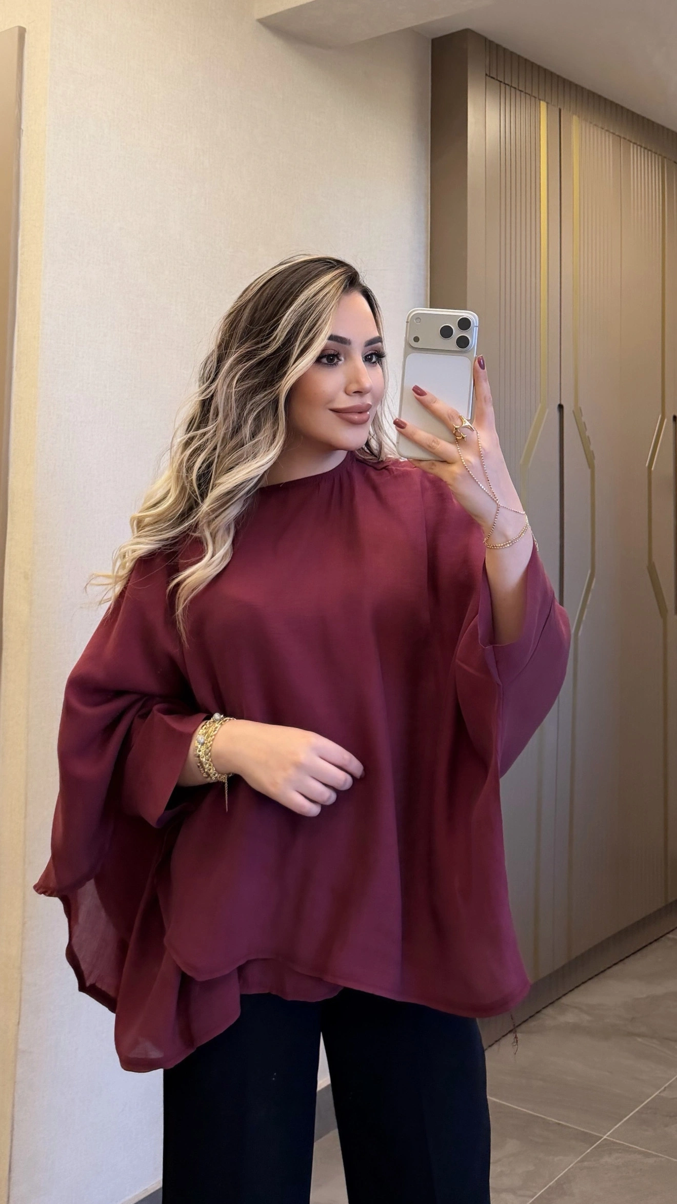 Bordo Tensel Pelerin Bluz