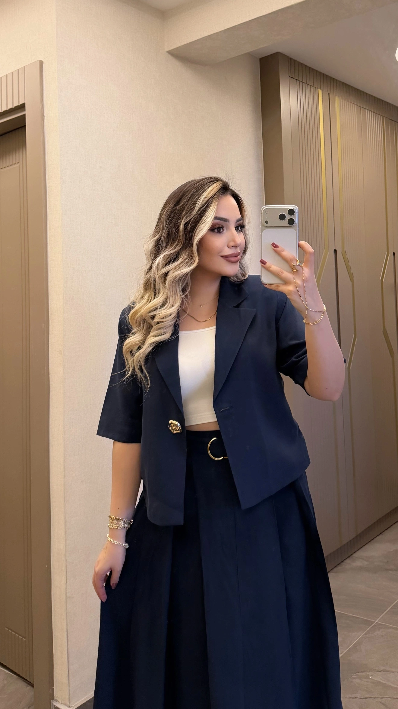 Lacivert Etek Blazer Ceket Takım