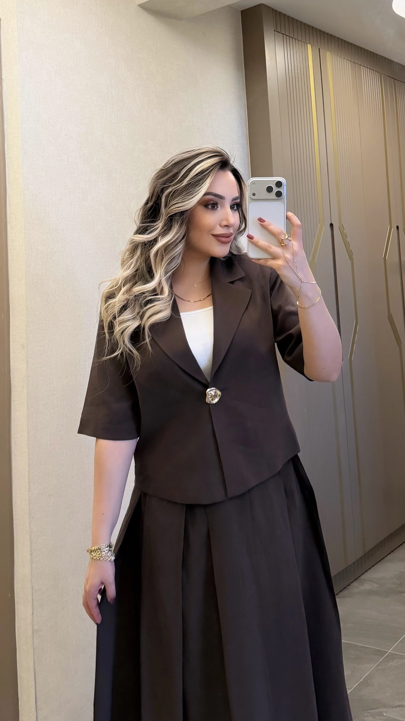 Acı Kahve Etek Blazer Ceket Takım