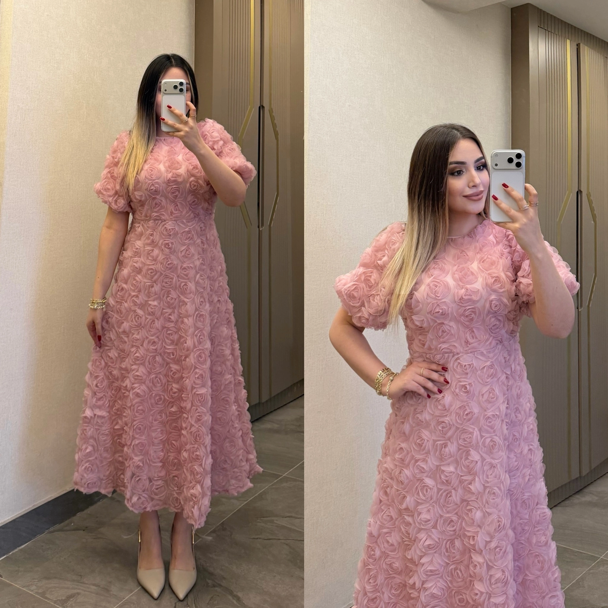 Pembe Güllü Elbise