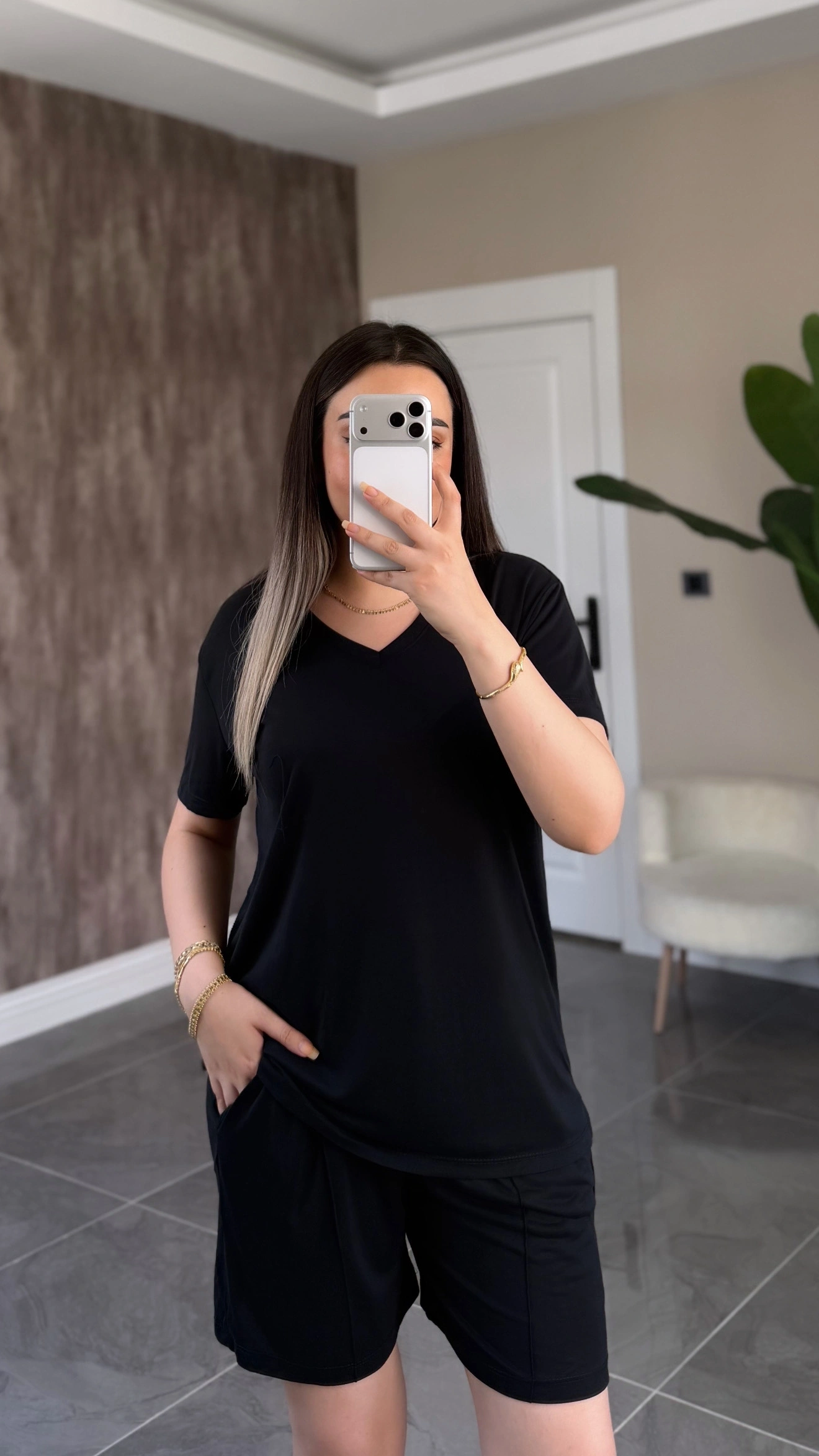 Oysh Tshirtlü Modal Takım Siyah