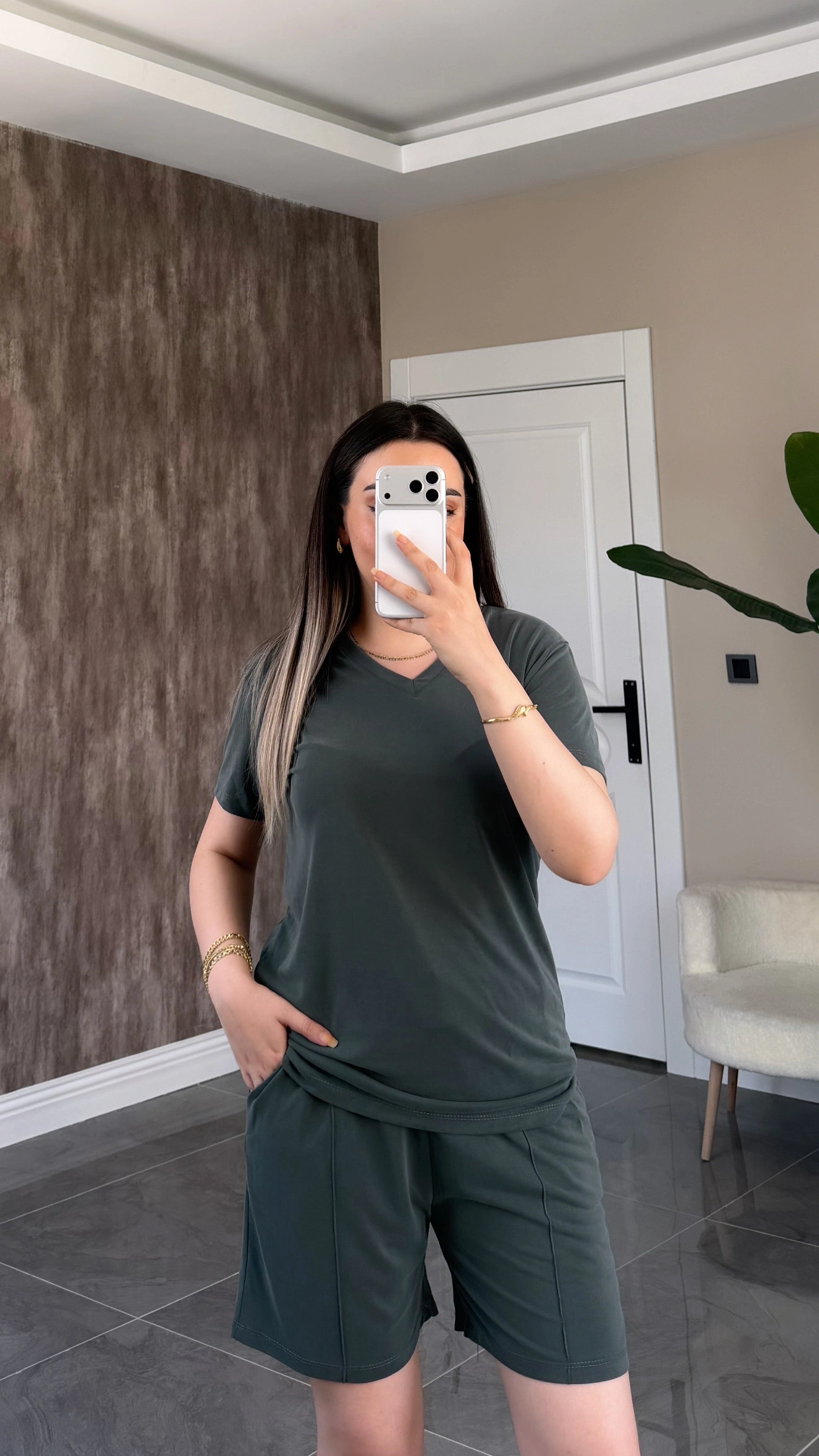 Oysh Tshirtlü Modal Takım Haki