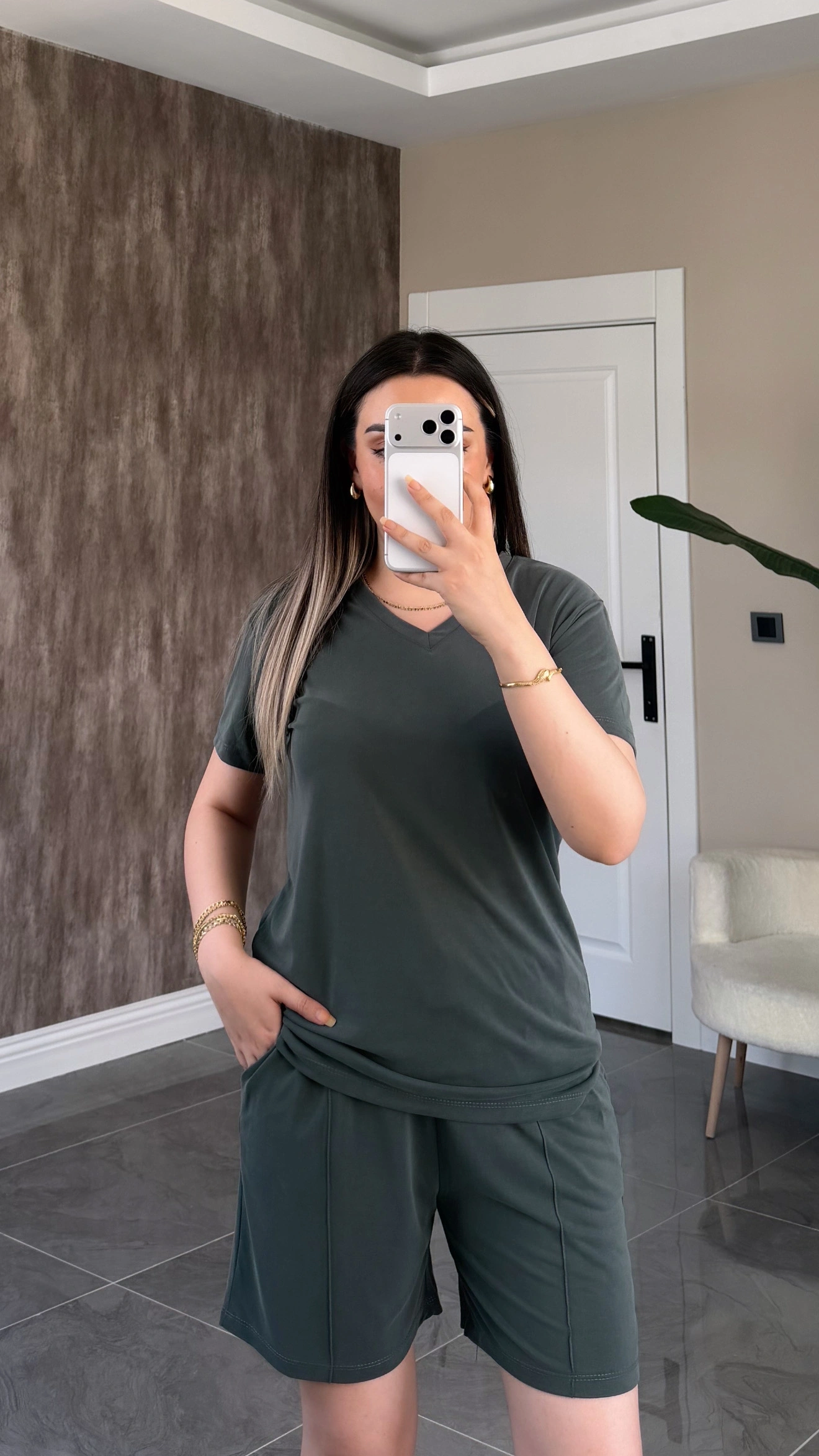 Oysh Tshirtlü Modal Takım Haki