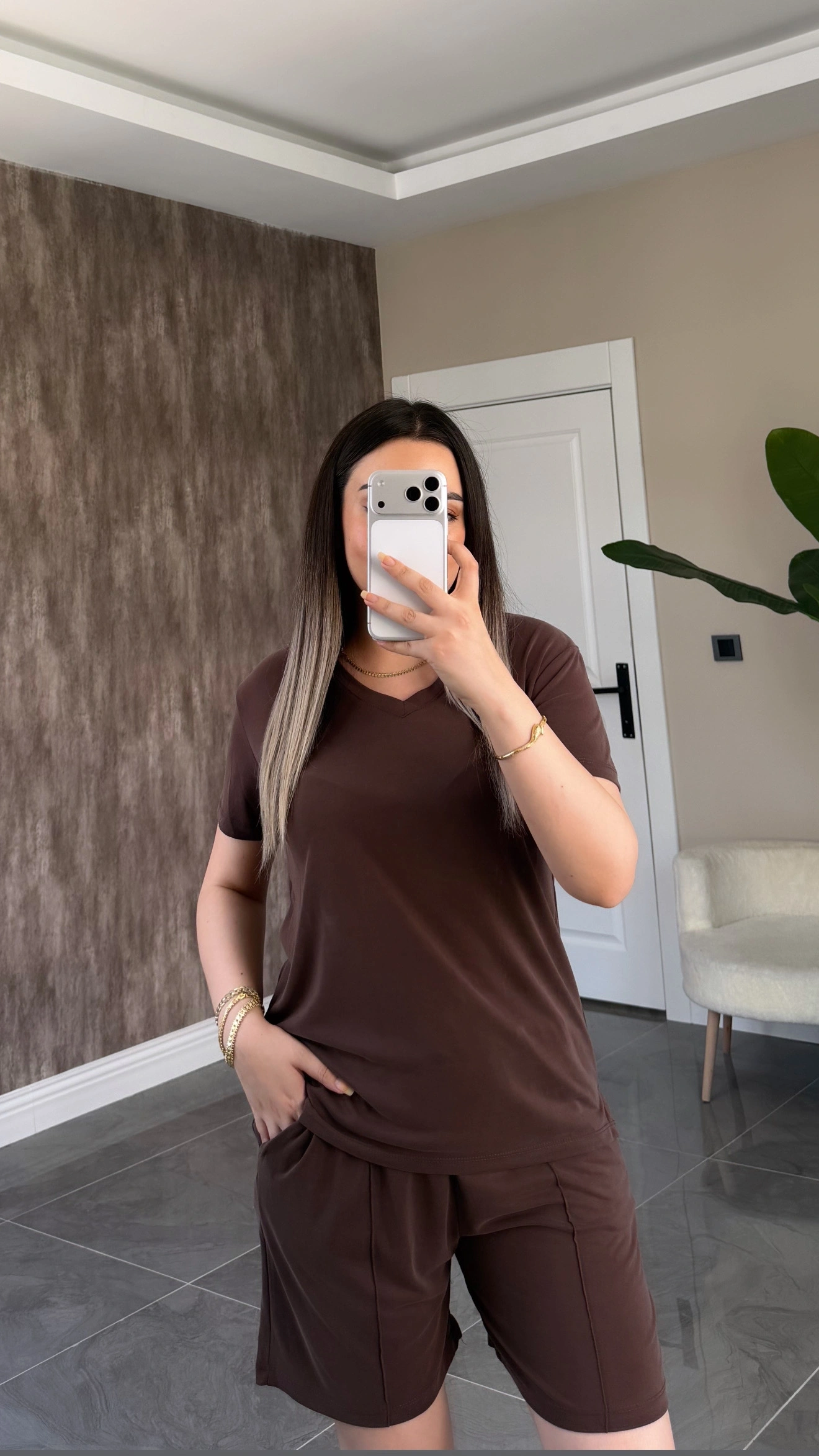 Oysh Tshirtlü Modal Takım Kahverengi