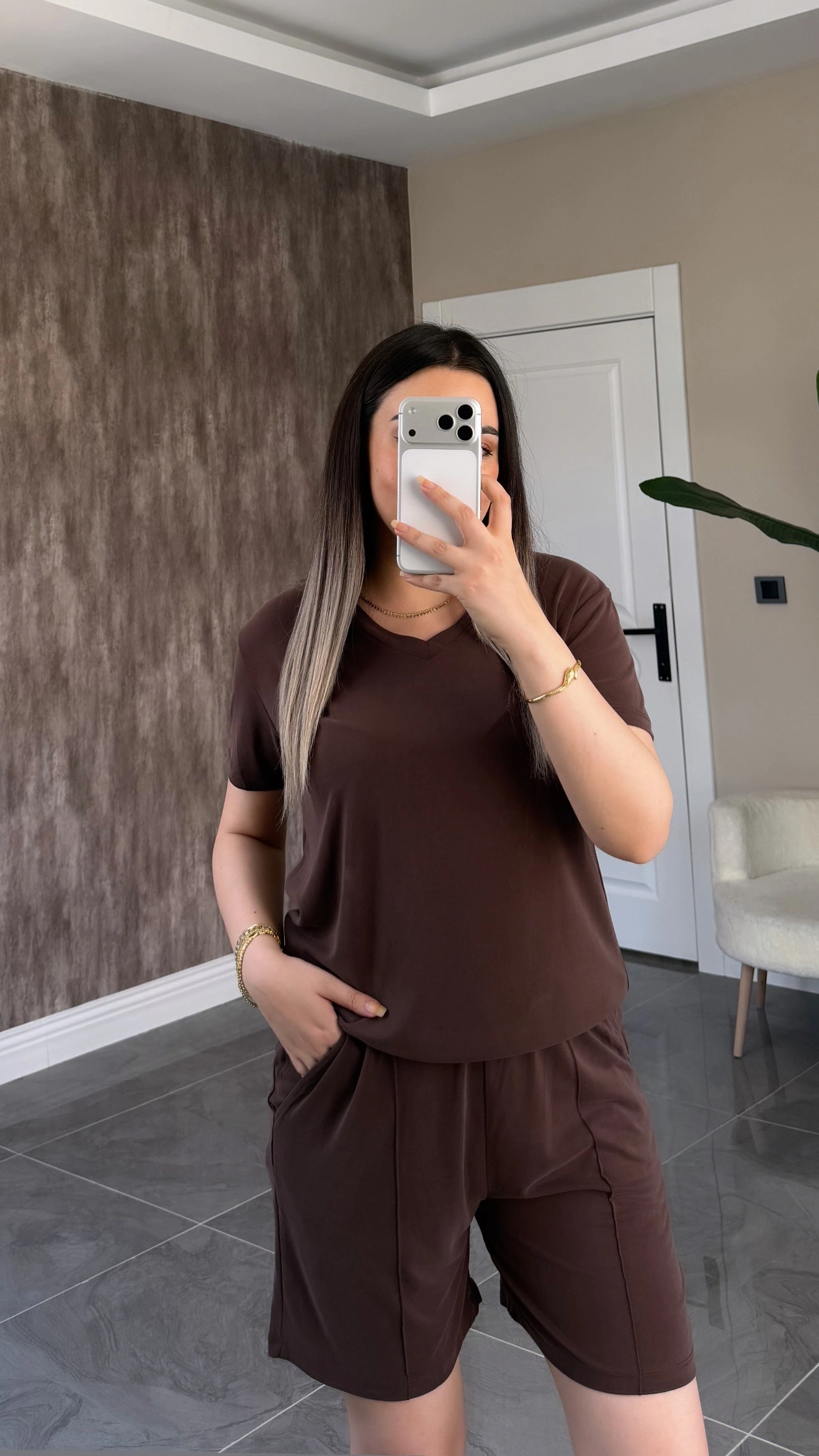 Oysh Tshirtlü Modal Takım Kahverengi