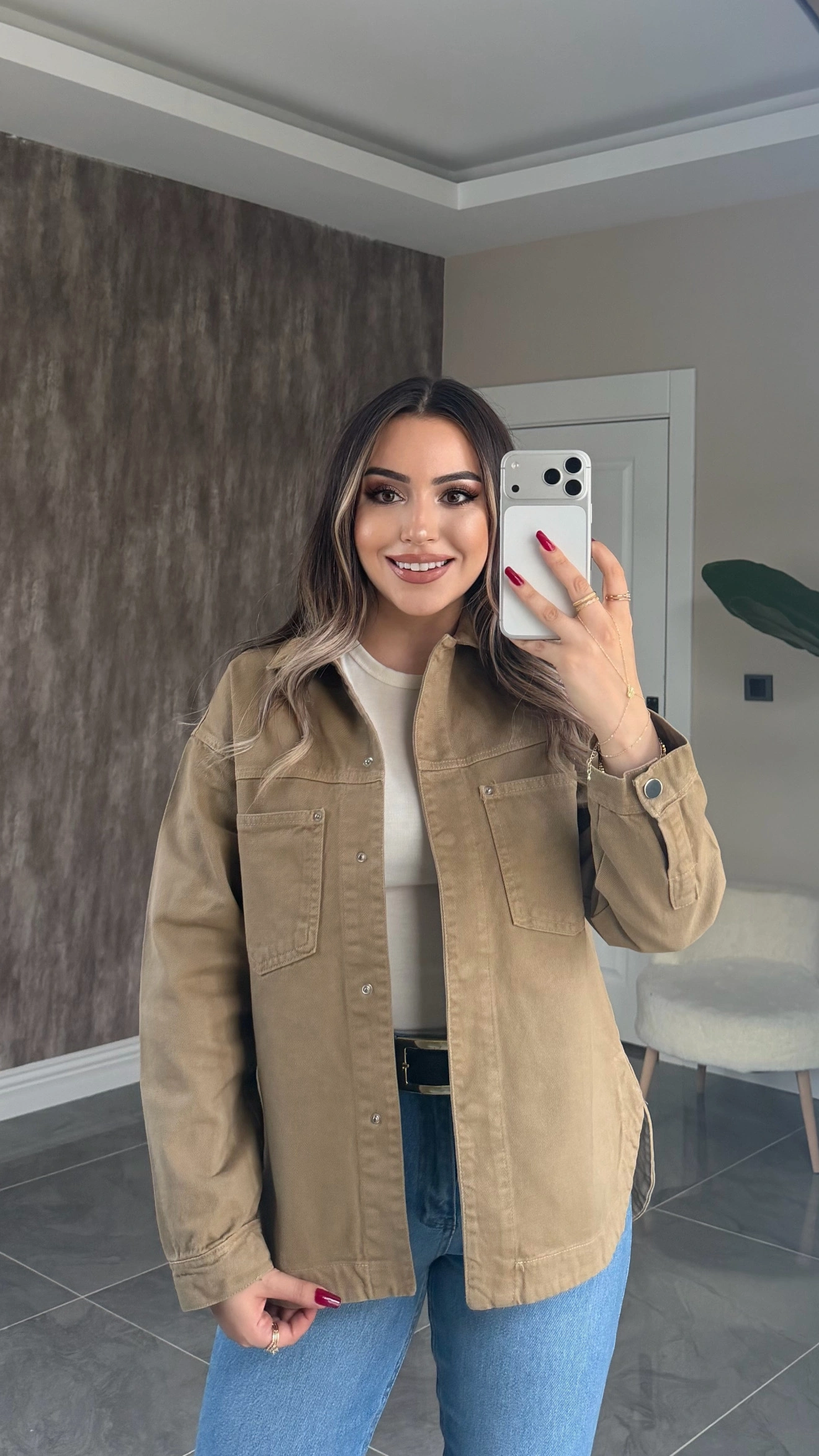 Camel Gabardin Ceket