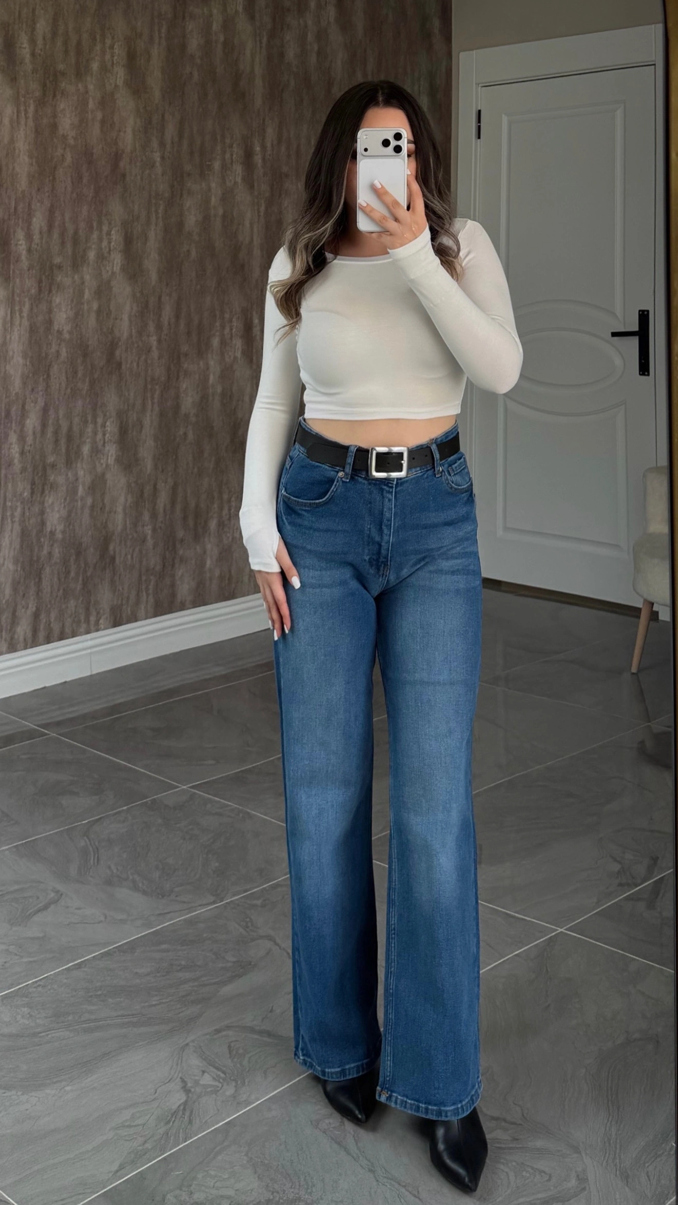 Orta Mavi Likralı ZR Wide Leg Jean
