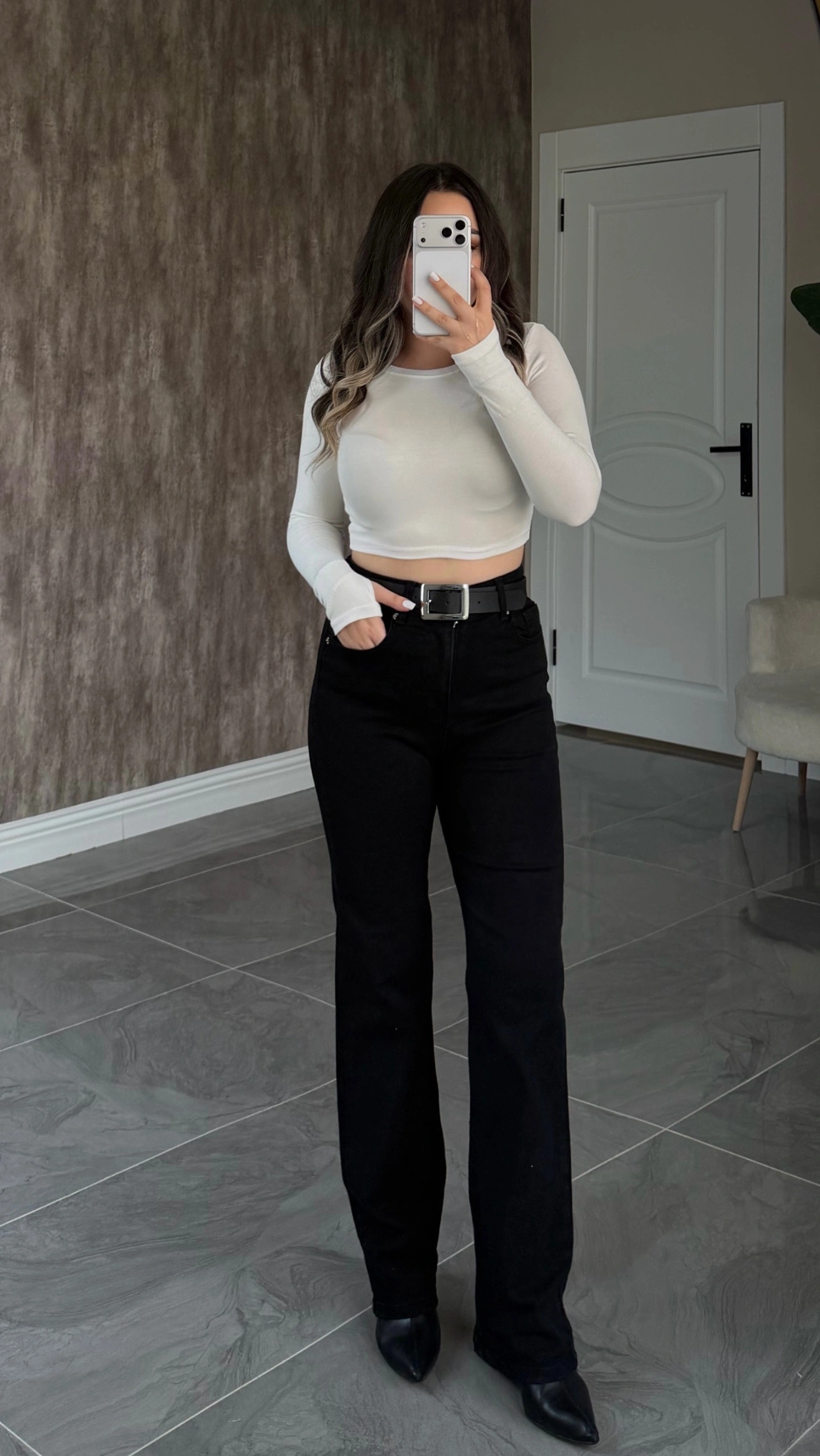 Siyah Likralı ZR Wide Leg Jean