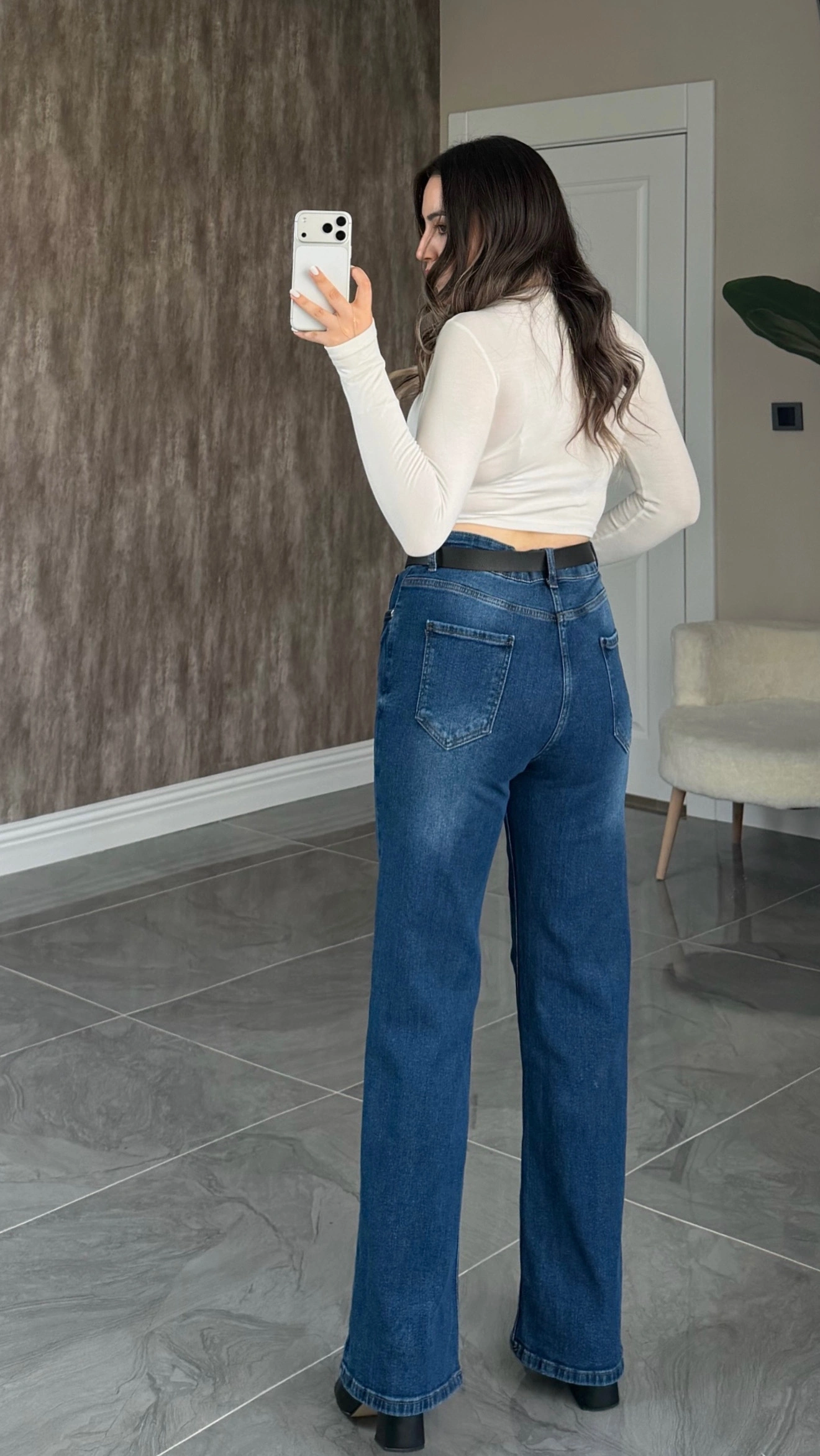 Lacivert Likralı ZR Wide Leg Jean