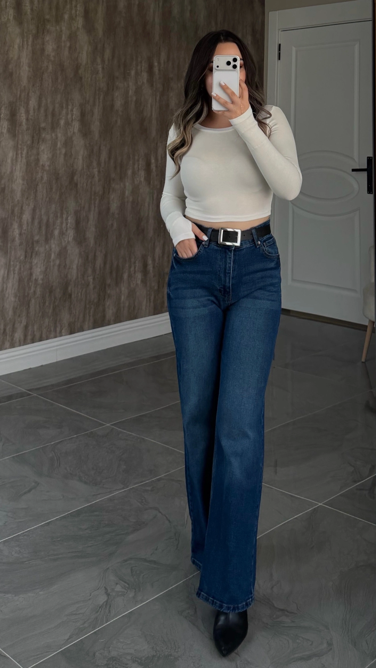 Lacivert Likralı ZR Wide Leg Jean
