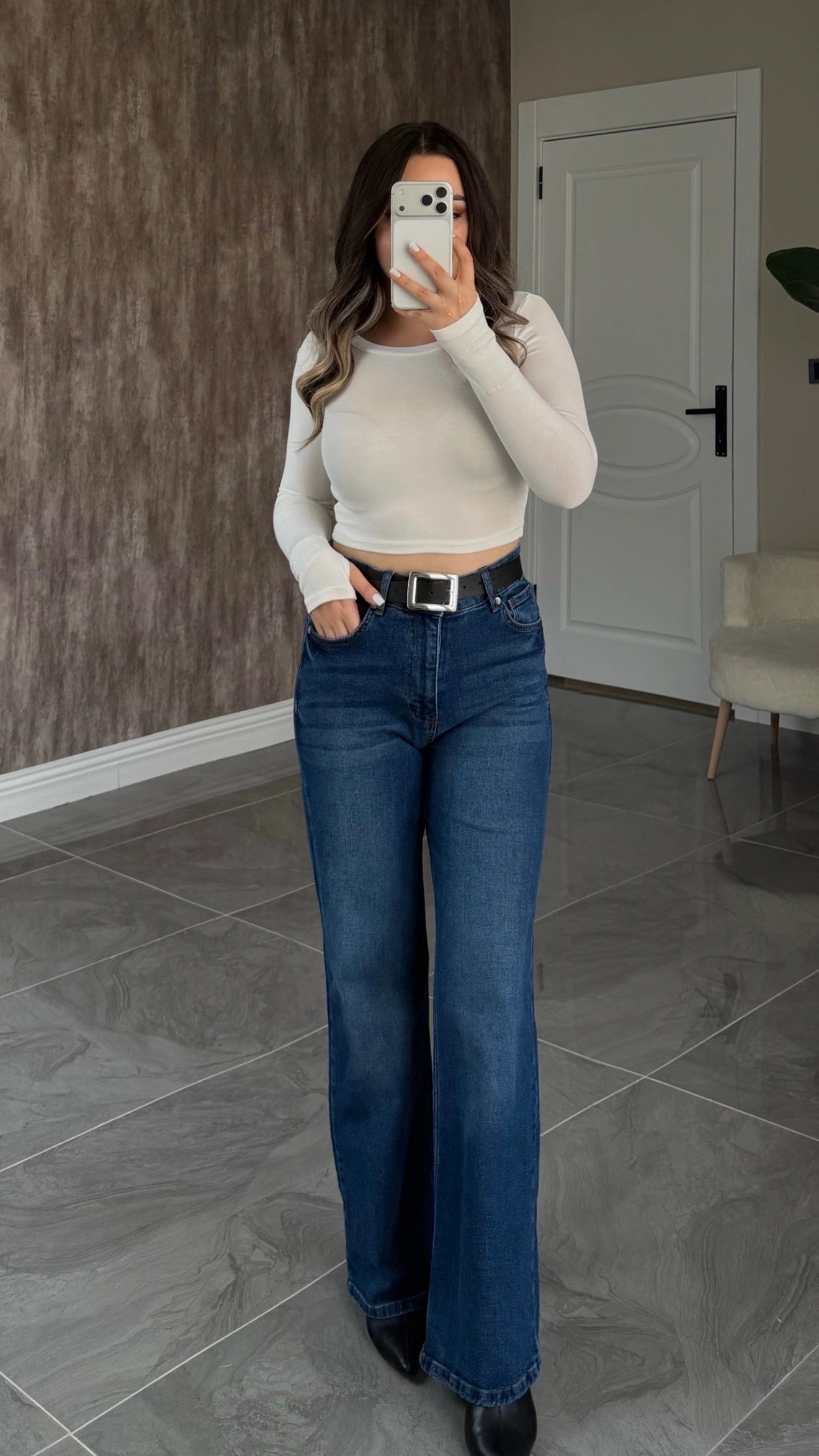 Lacivert Likralı ZR Wide Leg Jean