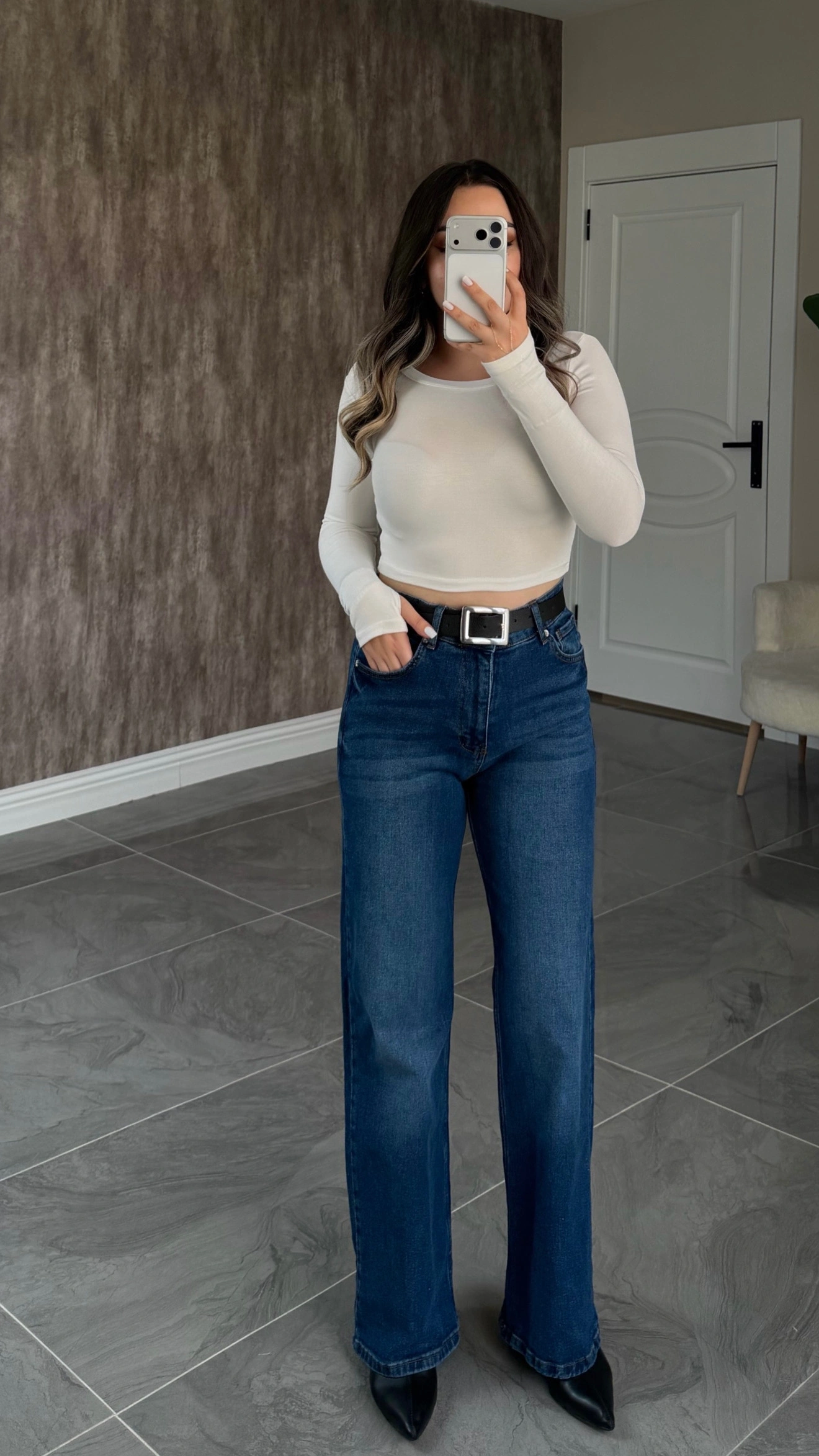 Lacivert Likralı ZR Wide Leg Jean
