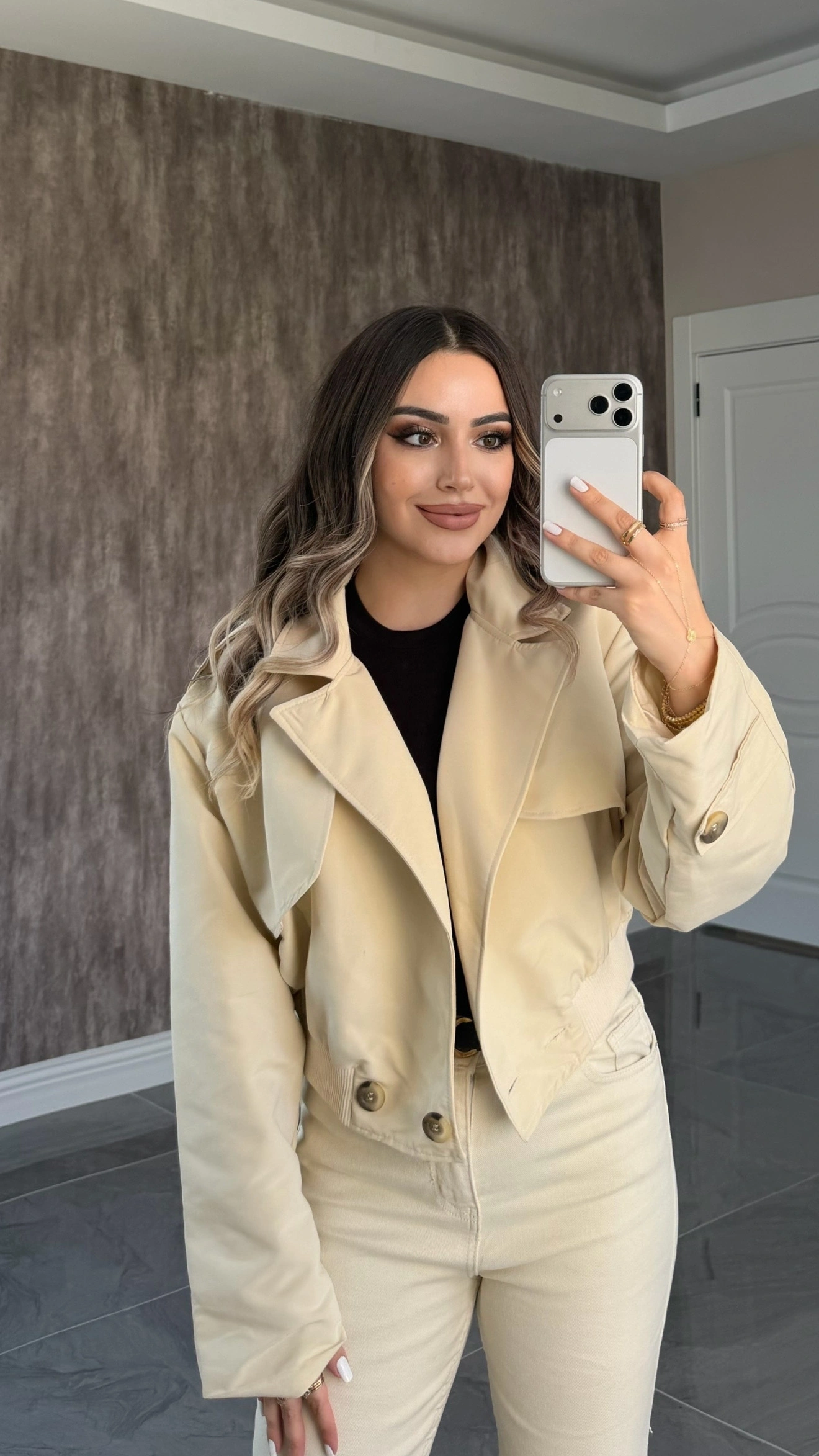 Bej Crop Trenç