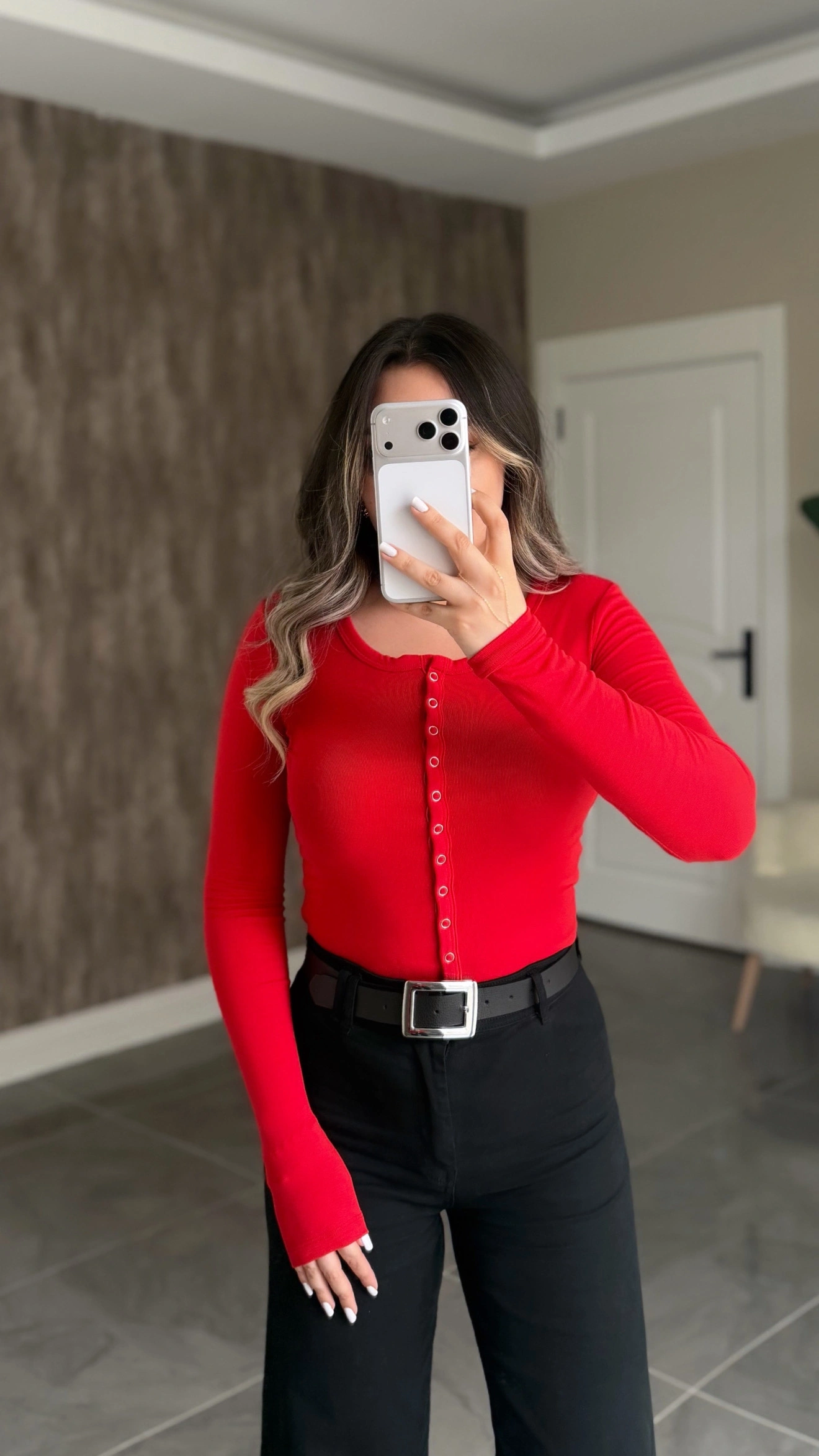 Kırmızı Full Çıtçıtlı Bluz/Hırka