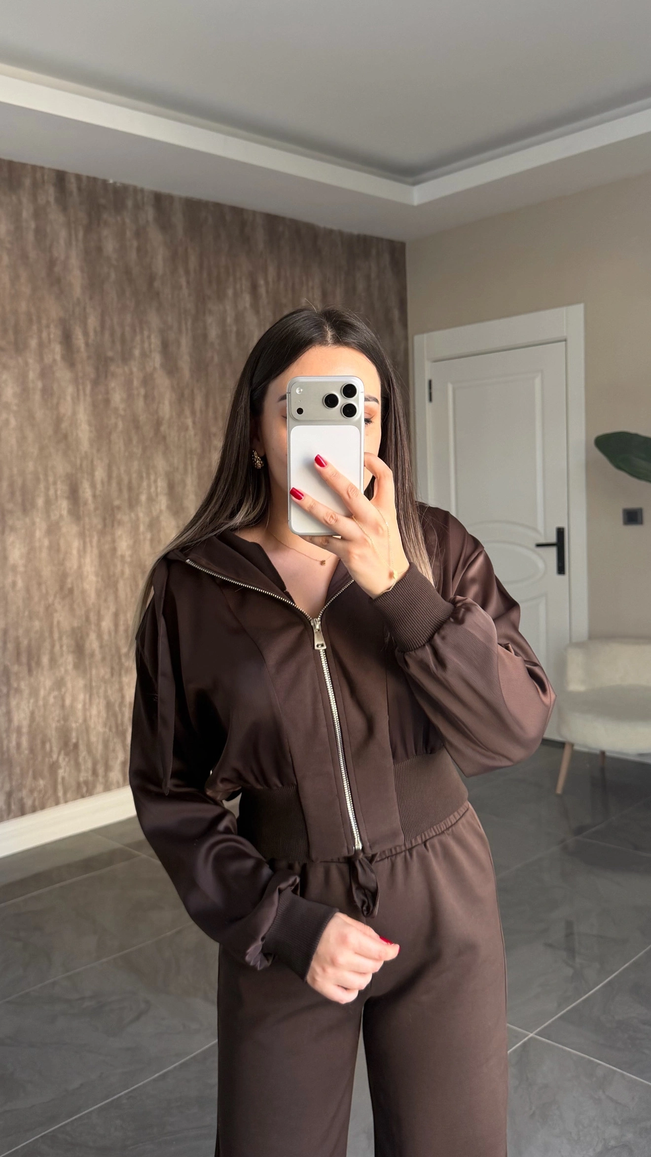 Saten Detaylı Acı Kahve Modal Takım