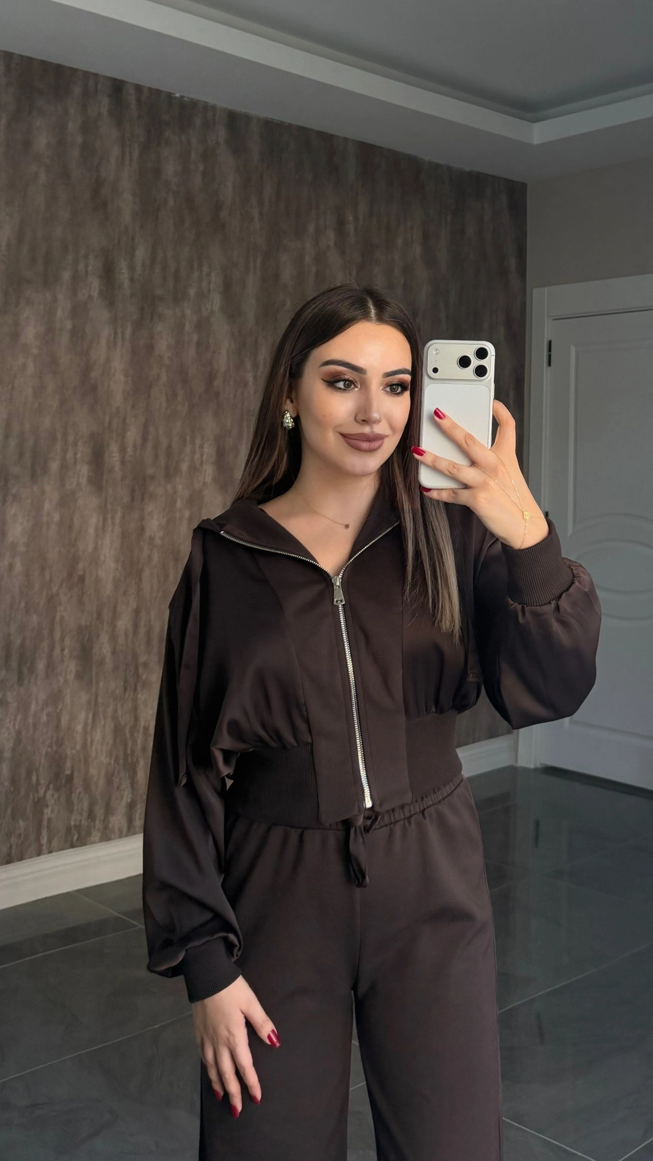 Saten Detaylı Acı Kahve Modal Takım