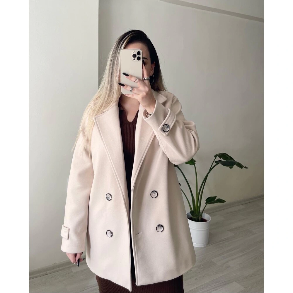 Blazer Model Taş Rengi Kaşe Kaban